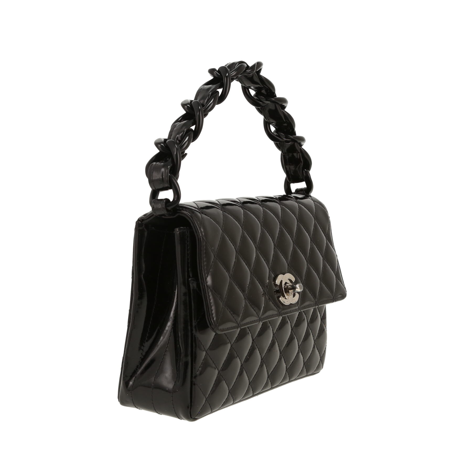 Bolso de mano Chanel   en charol acolchado negro