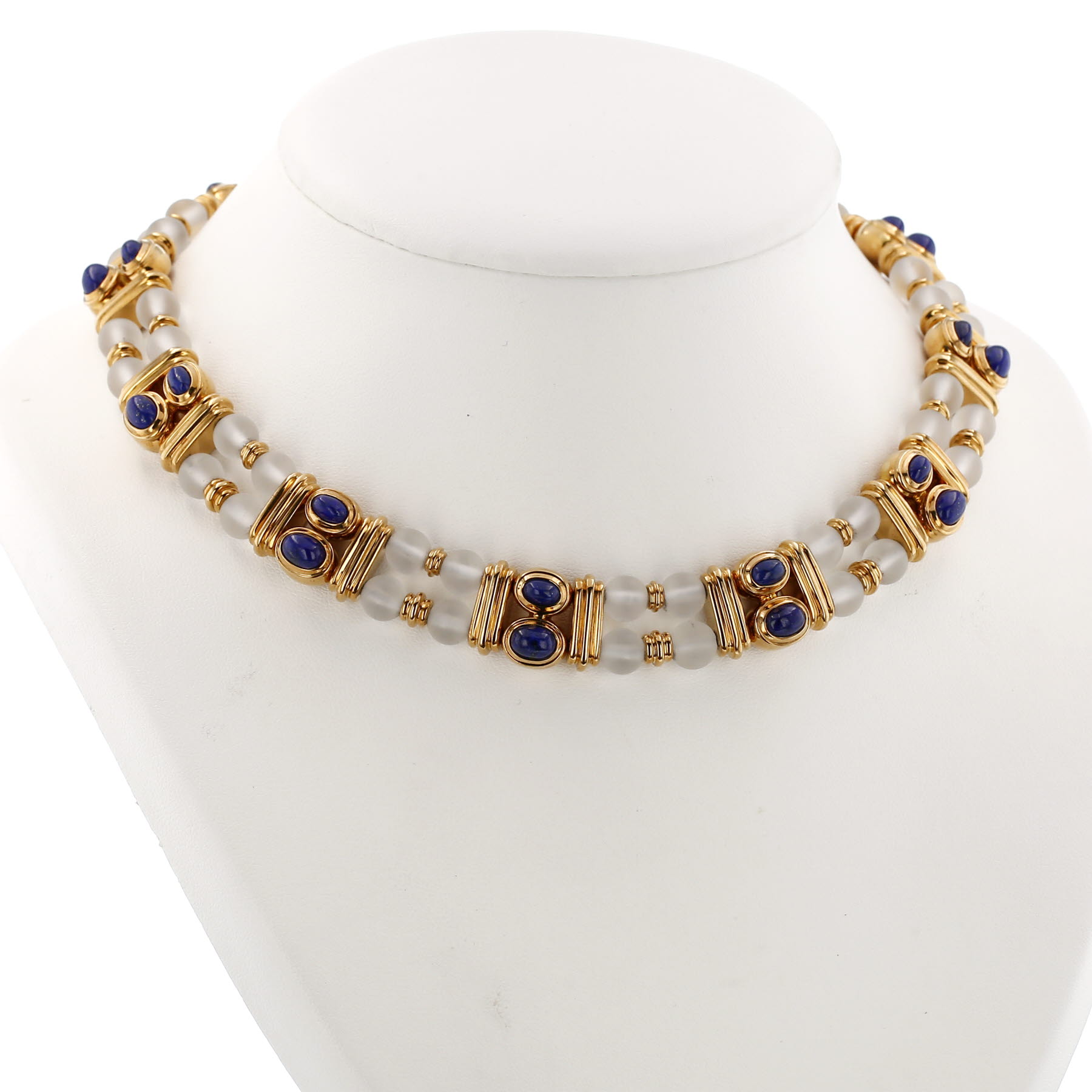 Boucheron   1980's necklace in yellow gold, rock crystal and lapis-lazuli
