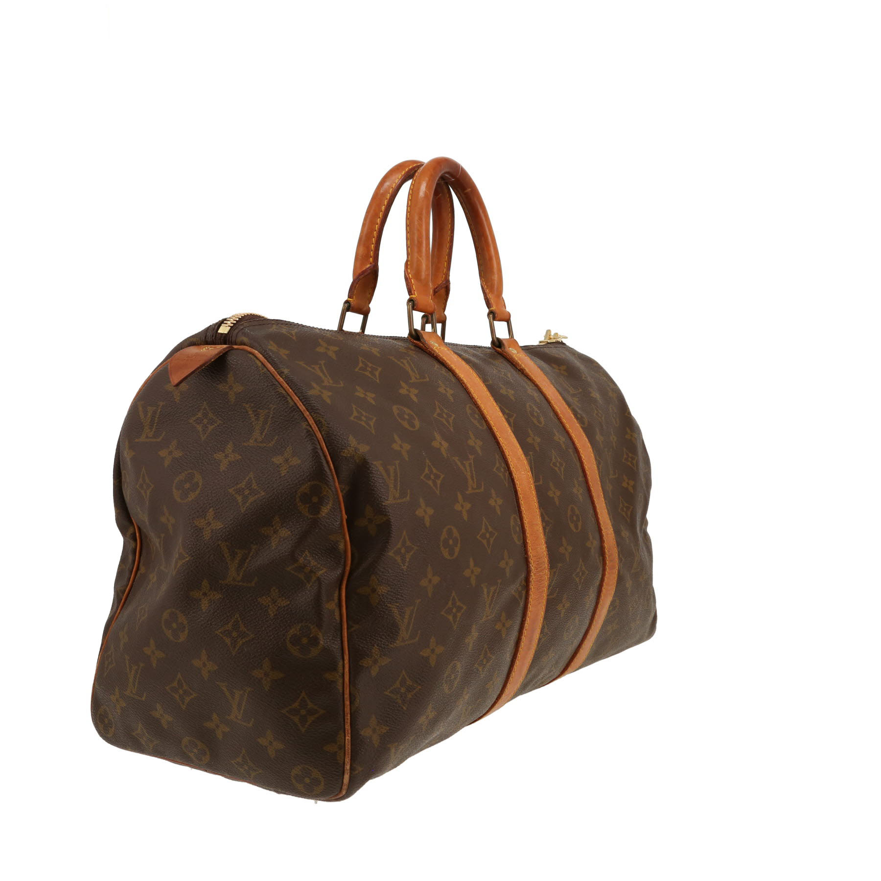 Borsa da viaggio Louis Vuitton  Keepall 45 in tela monogram marrone e pelle naturale