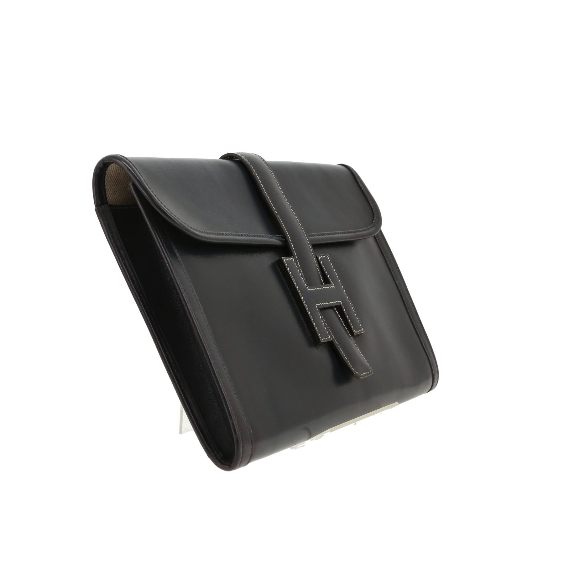 Hermès  Jige pouch  in navy blue box leather