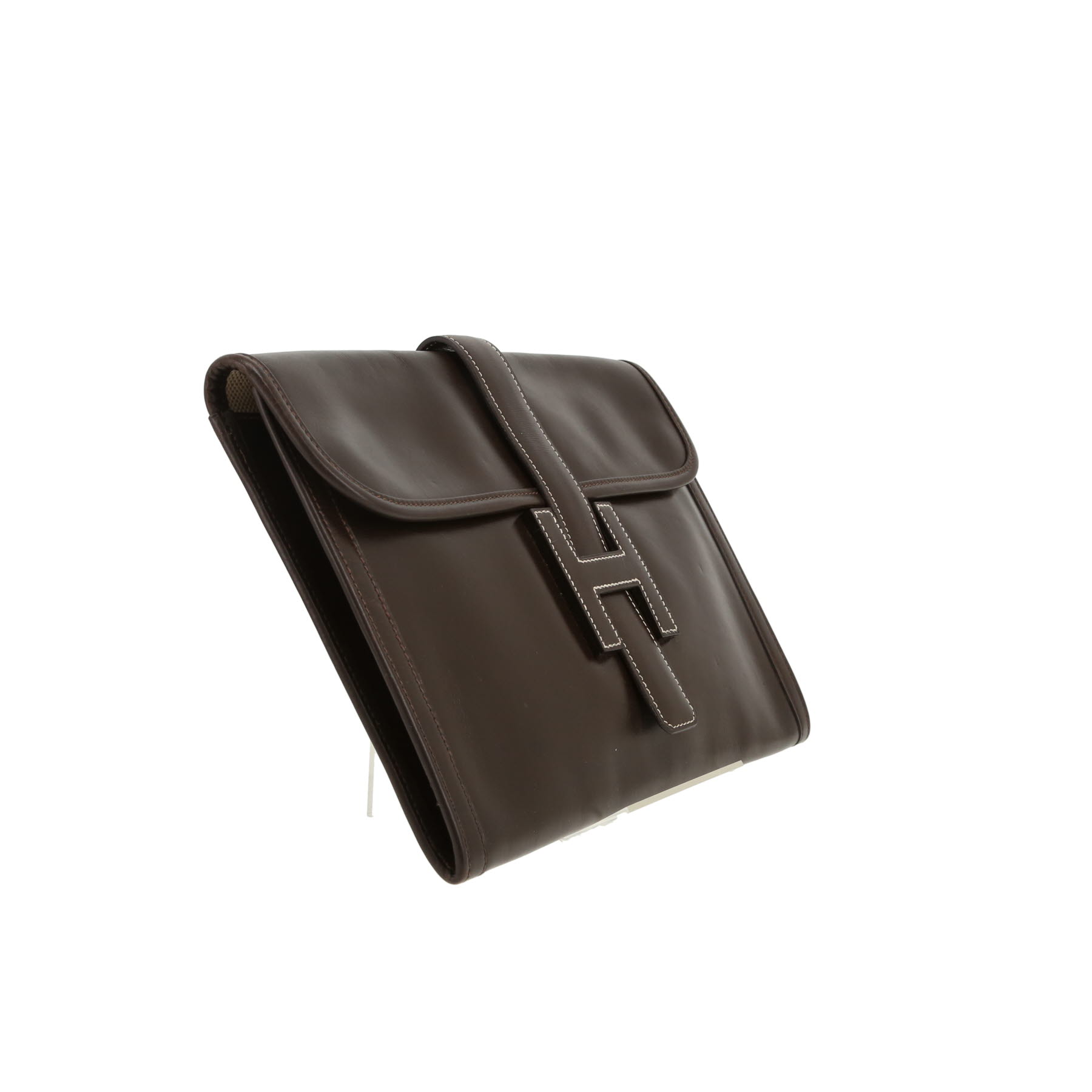Hermès  Jige pouch  in brown box leather