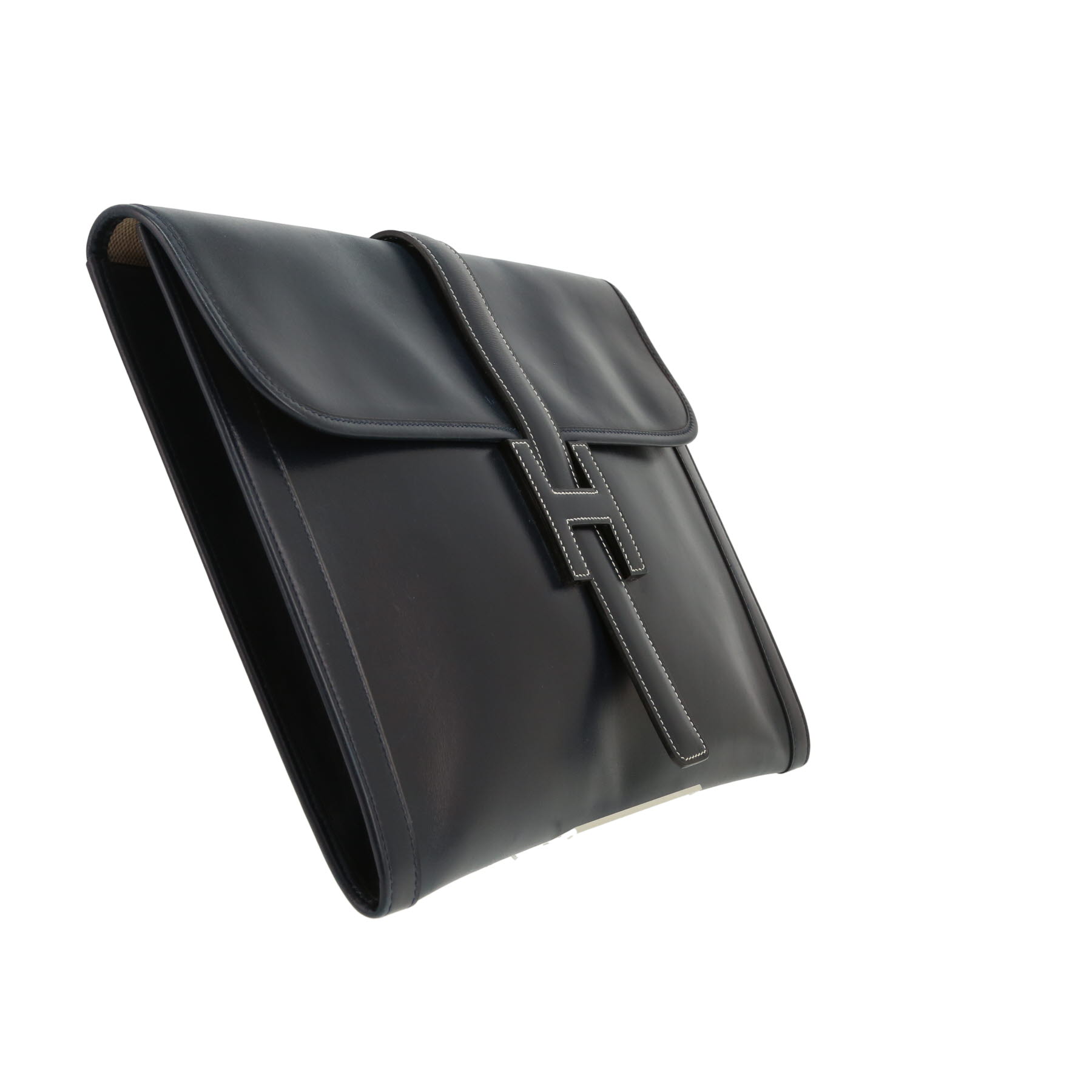 Hermès  Jige large model  pouch  in navy blue box leather