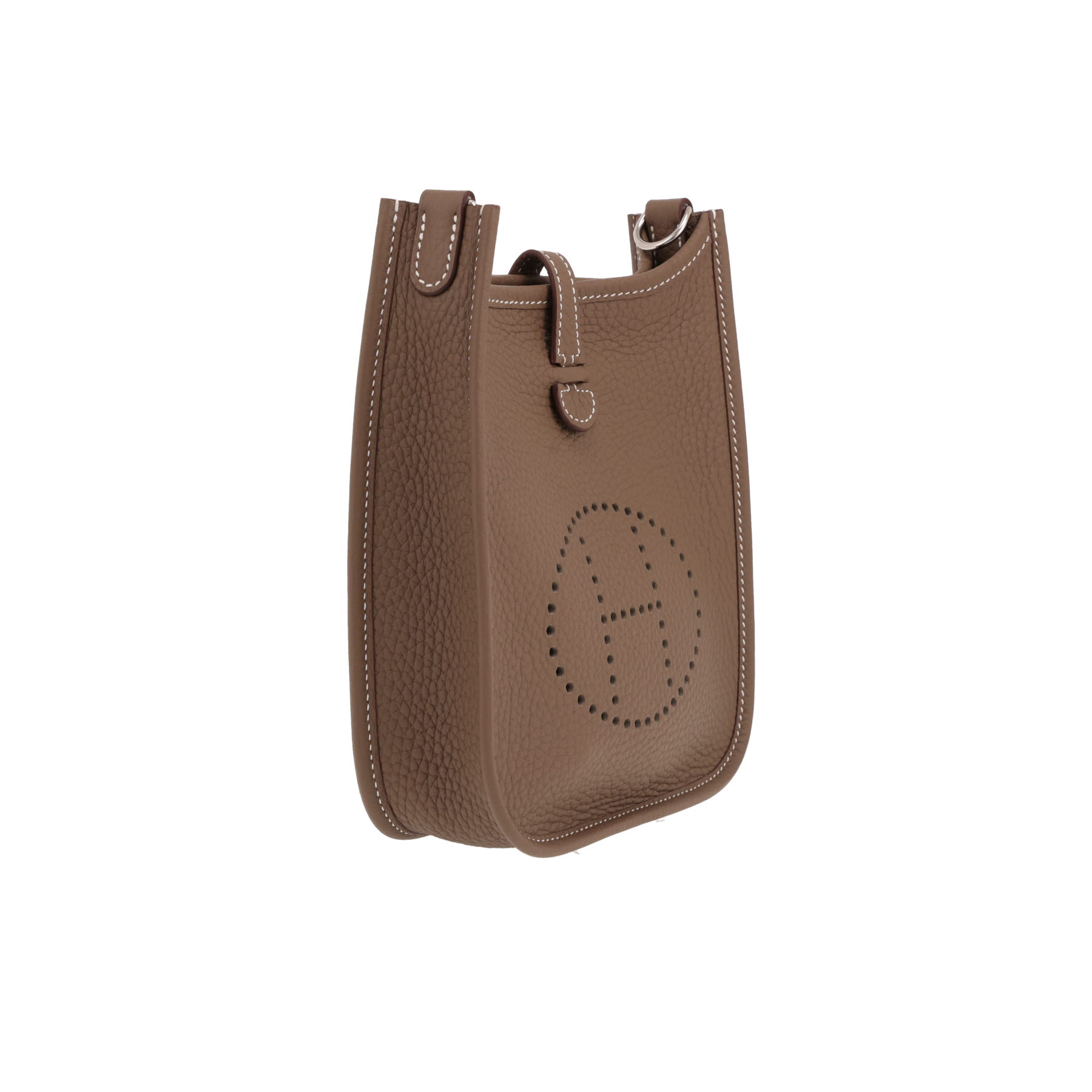Sac bandoulière Hermès  Mini Evelyne en cuir taurillon clémence étoupe