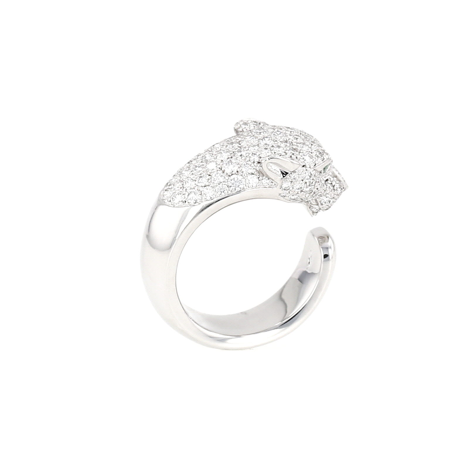 Cartier Panthère ring, medium size, in white gold, with emeralds and diamonds