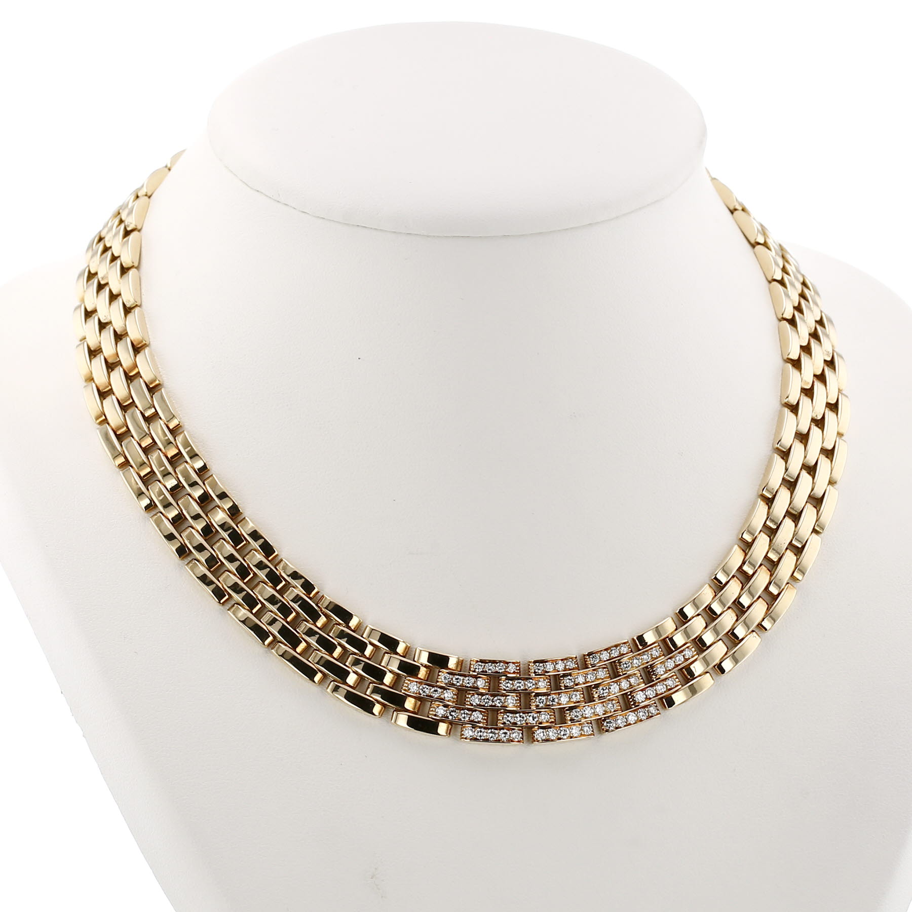 Articulated Cartier Maillon Panthère large model necklace in yellow gold and diamonds