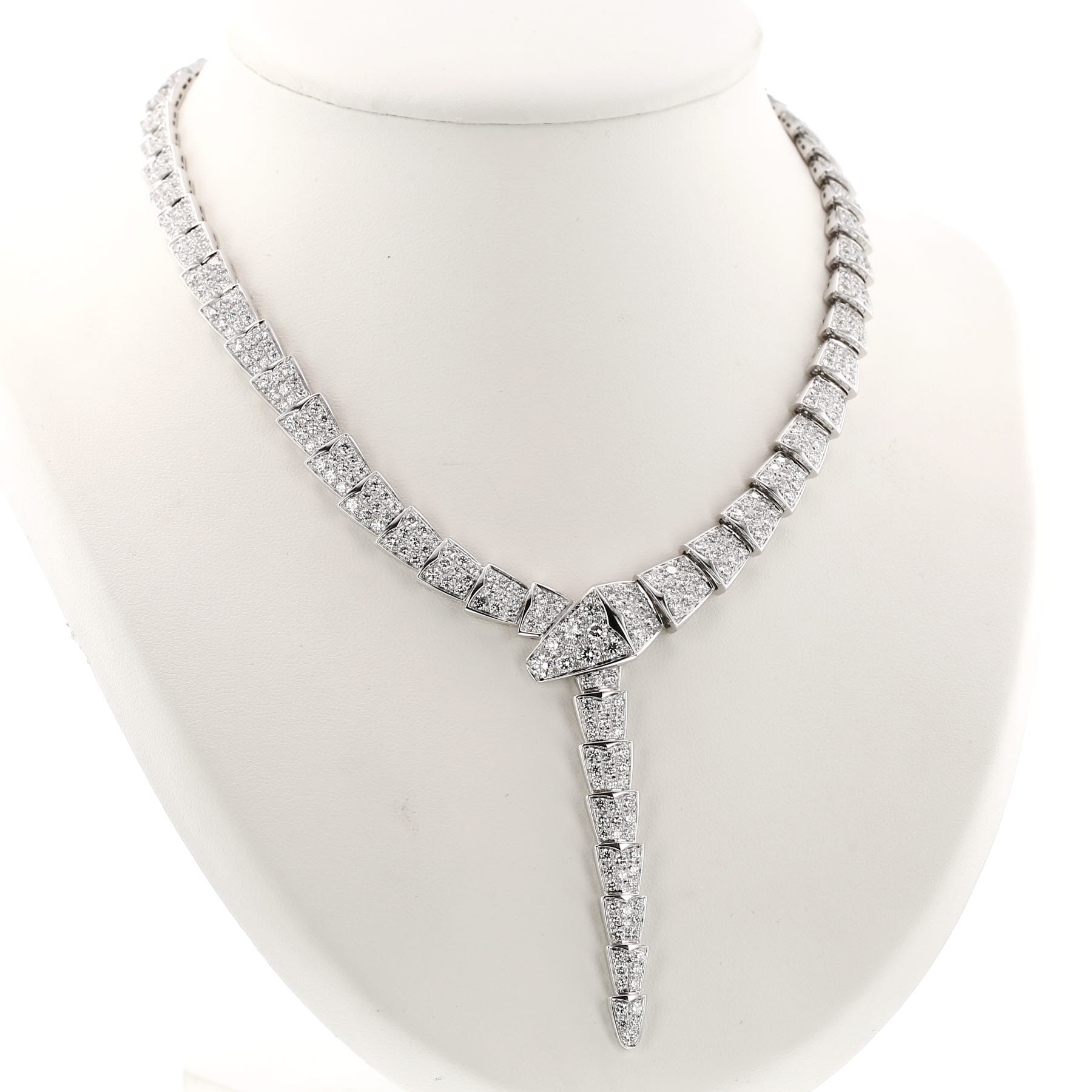 Articulated Bulgari Serpenti Viper large model necklace in white gold and diamonds