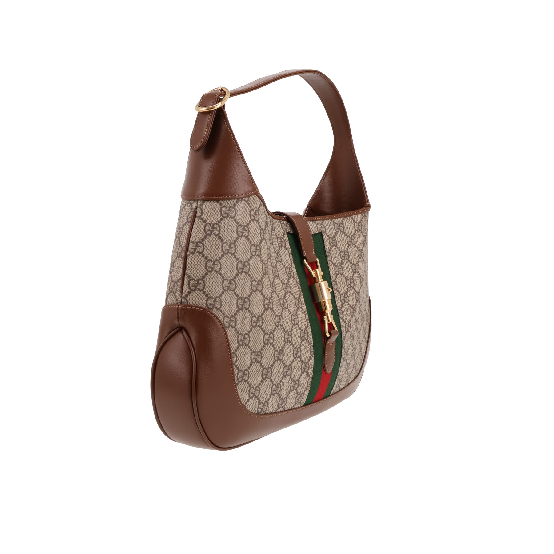 Sac bandoulière Gucci  Jackie grand modèle  en toile sûpreme GG beige et cuir marron