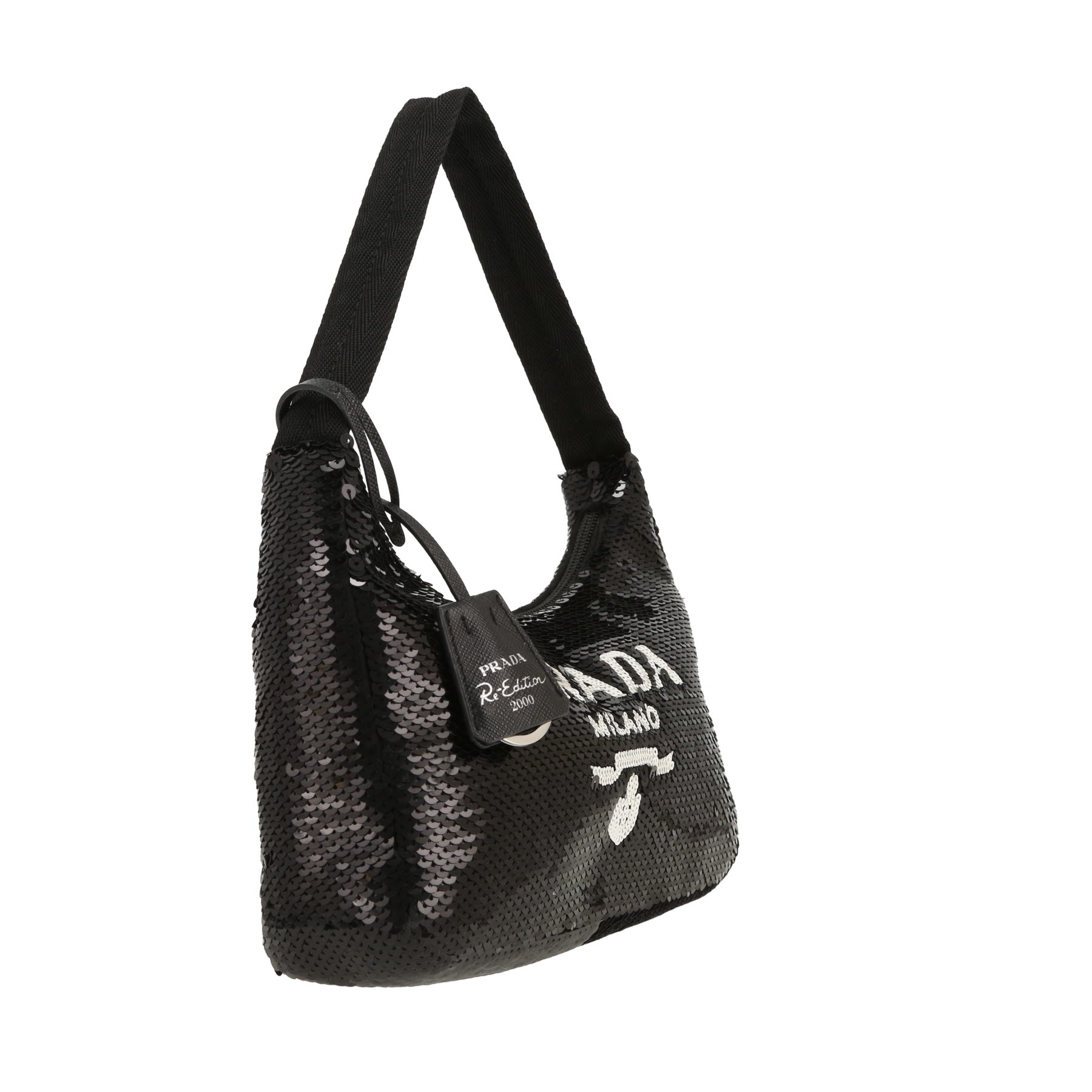 Bolso de Prada de lona negra y lentejuelas