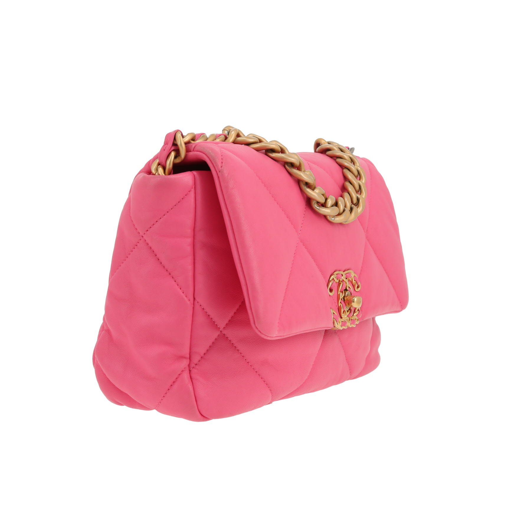 Sac bandoulière Chanel  19 en cuir matelassé rose