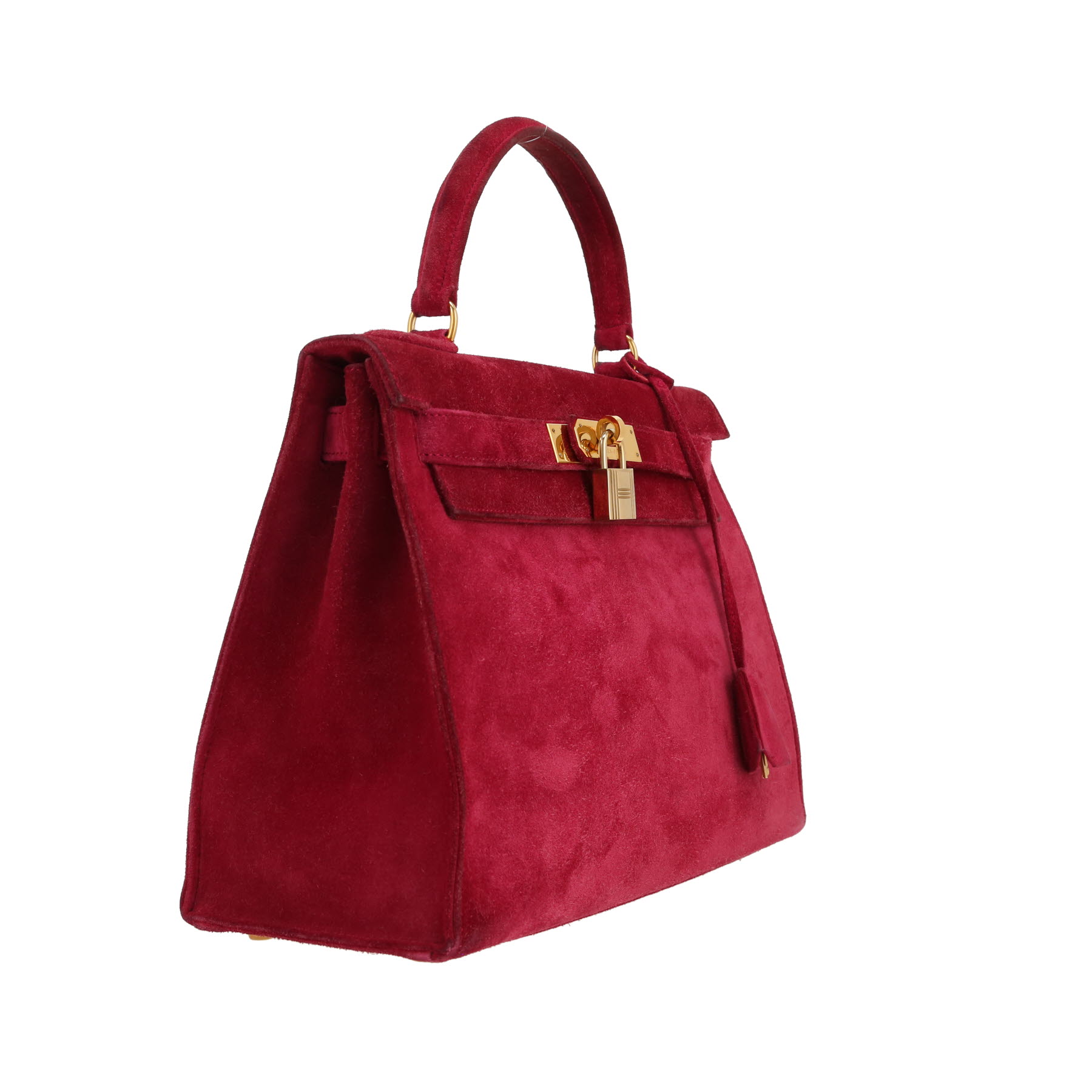 Sac à main Hermès  Kelly 28 cm en veau doblis rose-framboise