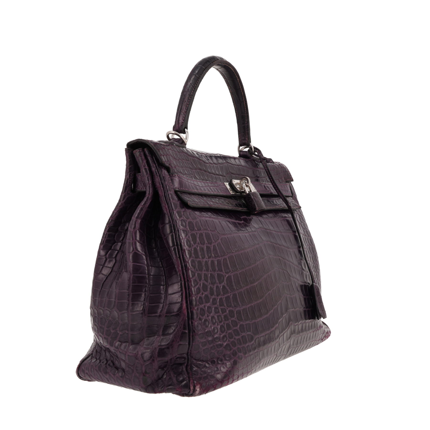 Bolso de mano Hermès  Kelly 35 cm en cocodrilo porosus violeta