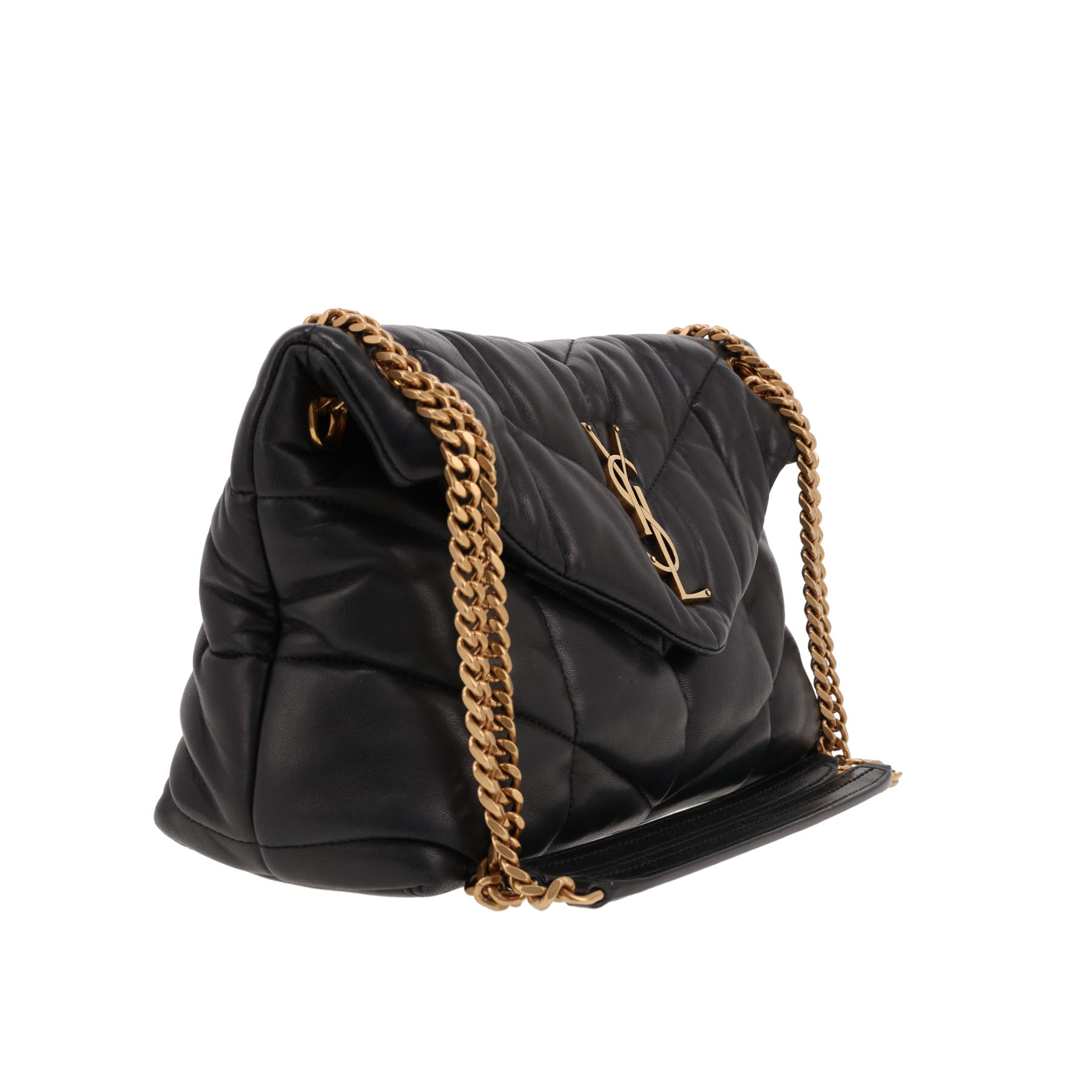 Bolso bandolera Saint Laurent  Loulou Puffer en cuero acolchado con motivos de espigas negro