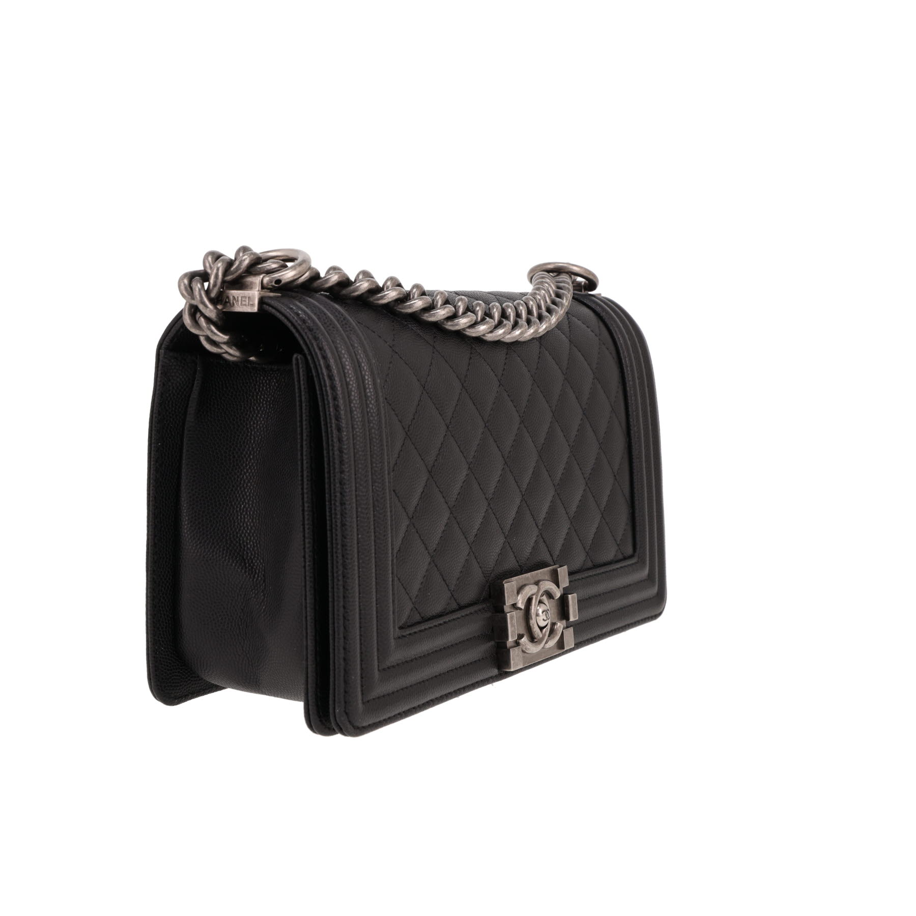 Sac bandoulière Chanel  Boy en cuir grainé matelassé noir