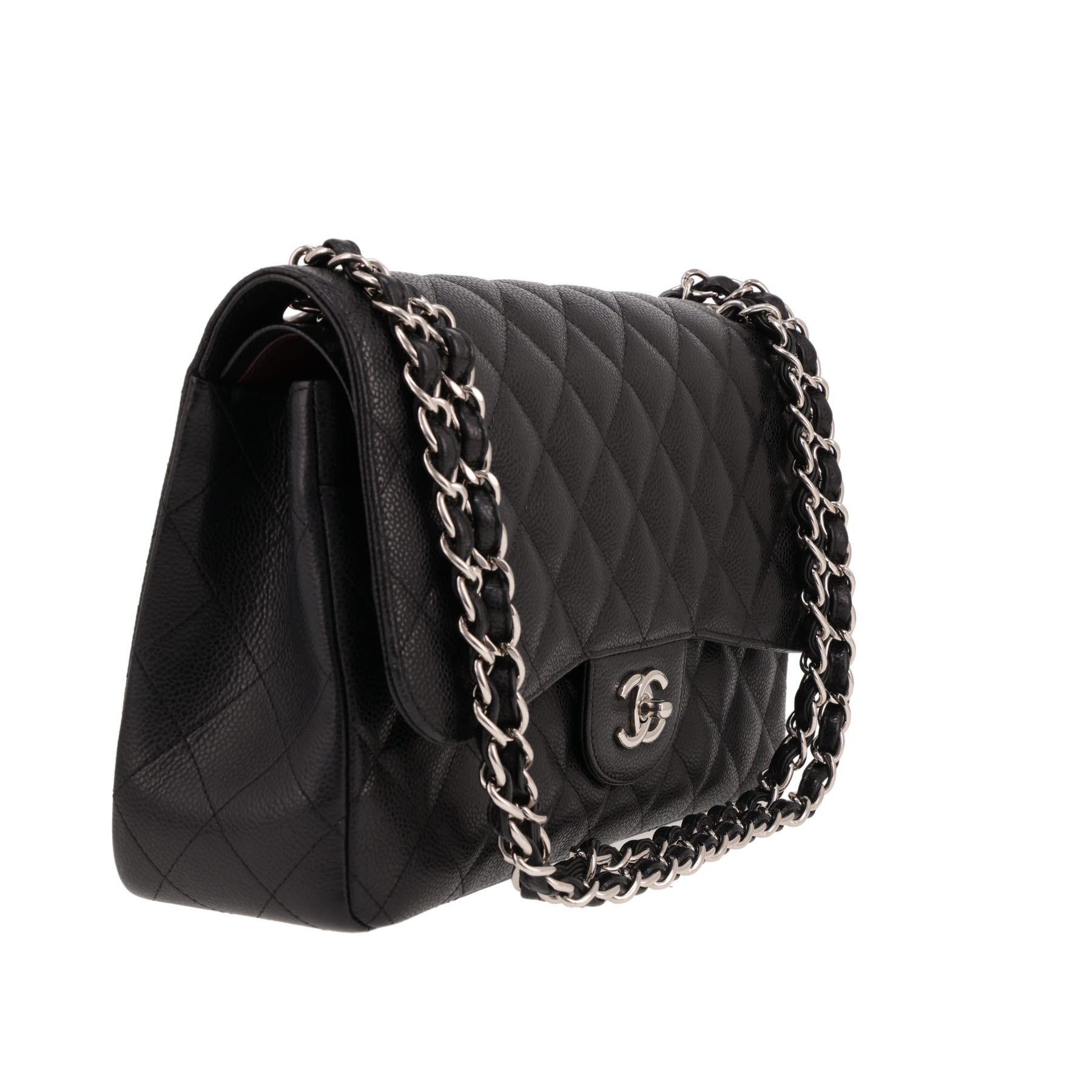 Chanel  Timeless Jumbo shoulder bag  in black quilted grained leather