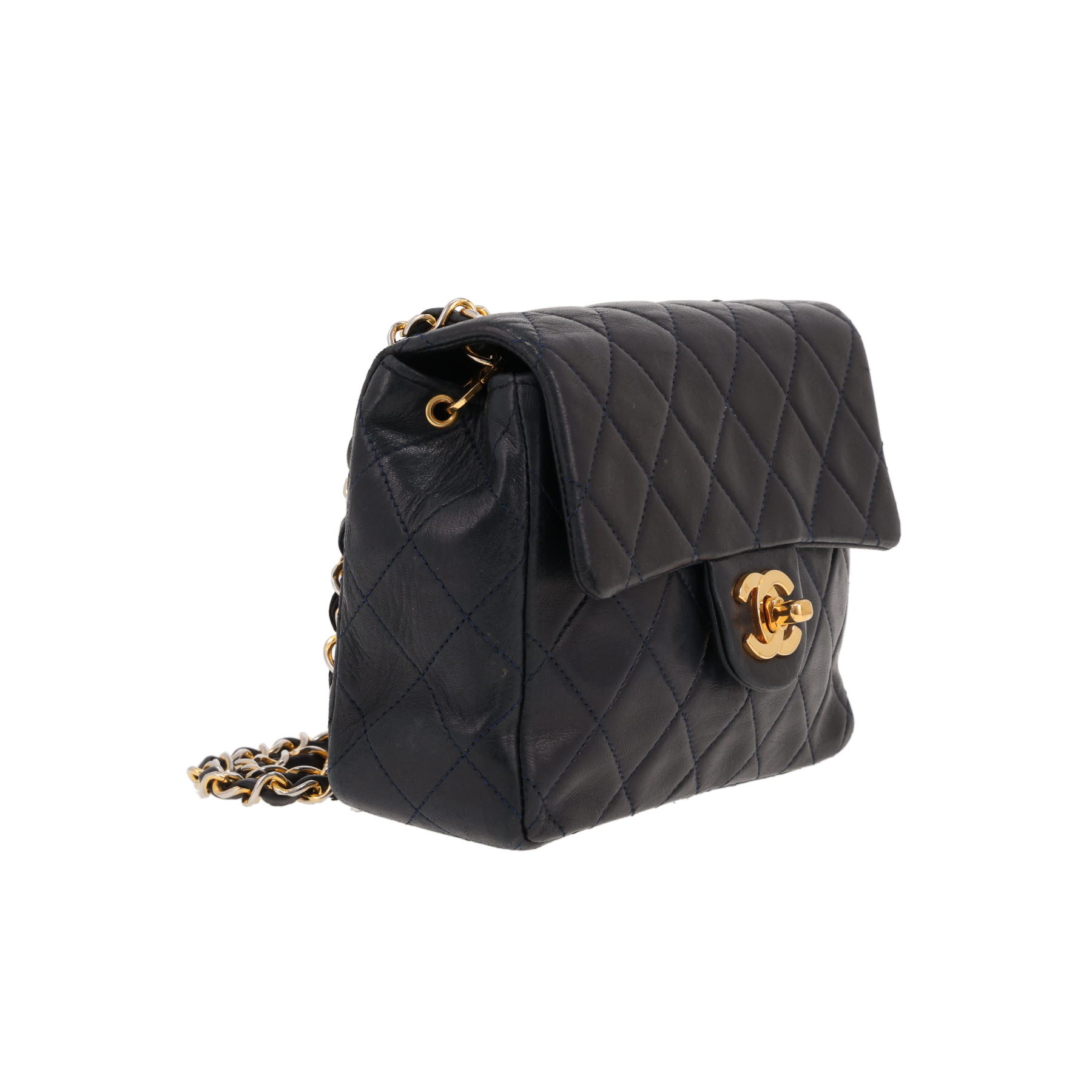 Chanel  Timeless Mini Carré shoulder bag  in navy blue quilted leather