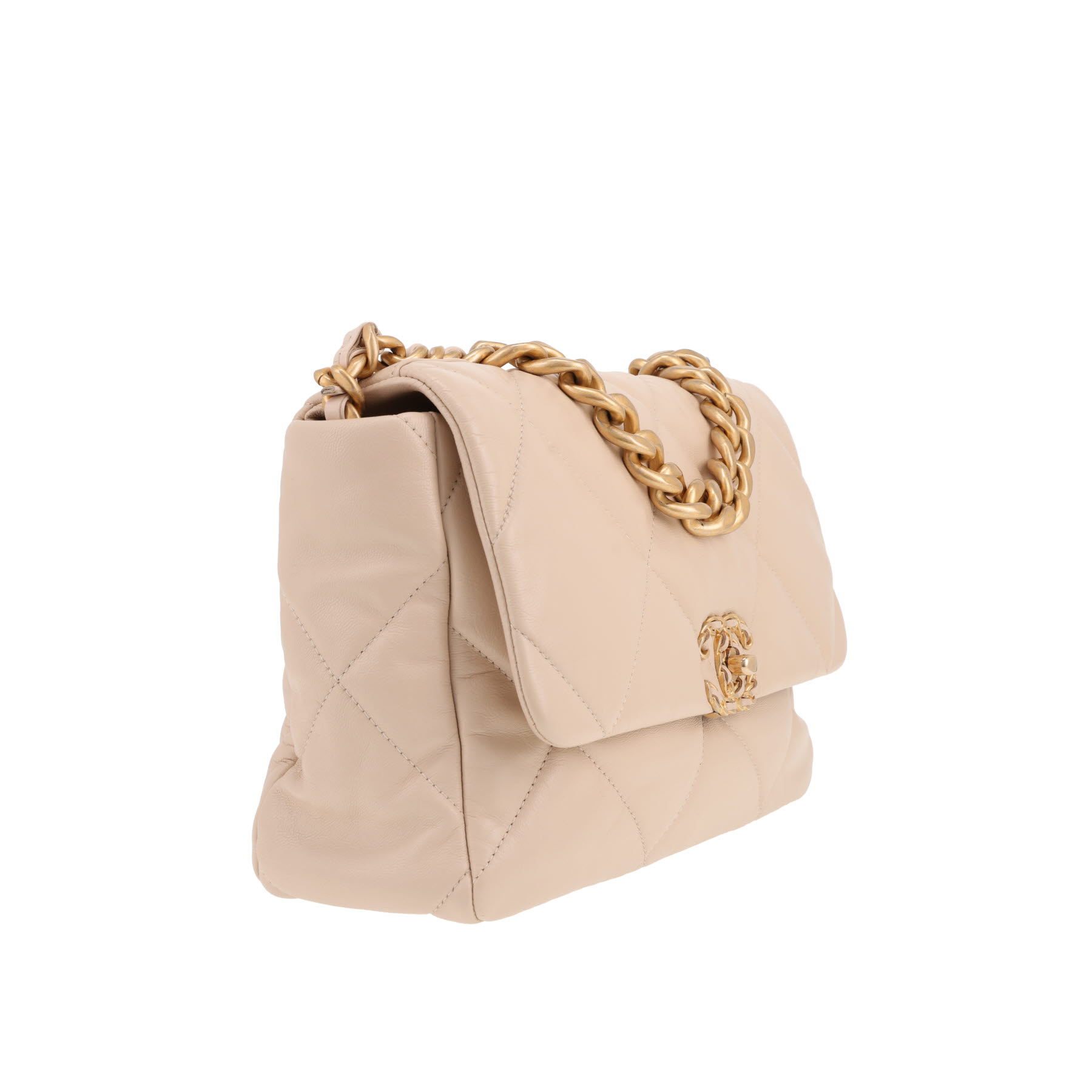 Borsa a tracolla Chanel  19 in pelle trapuntata beige