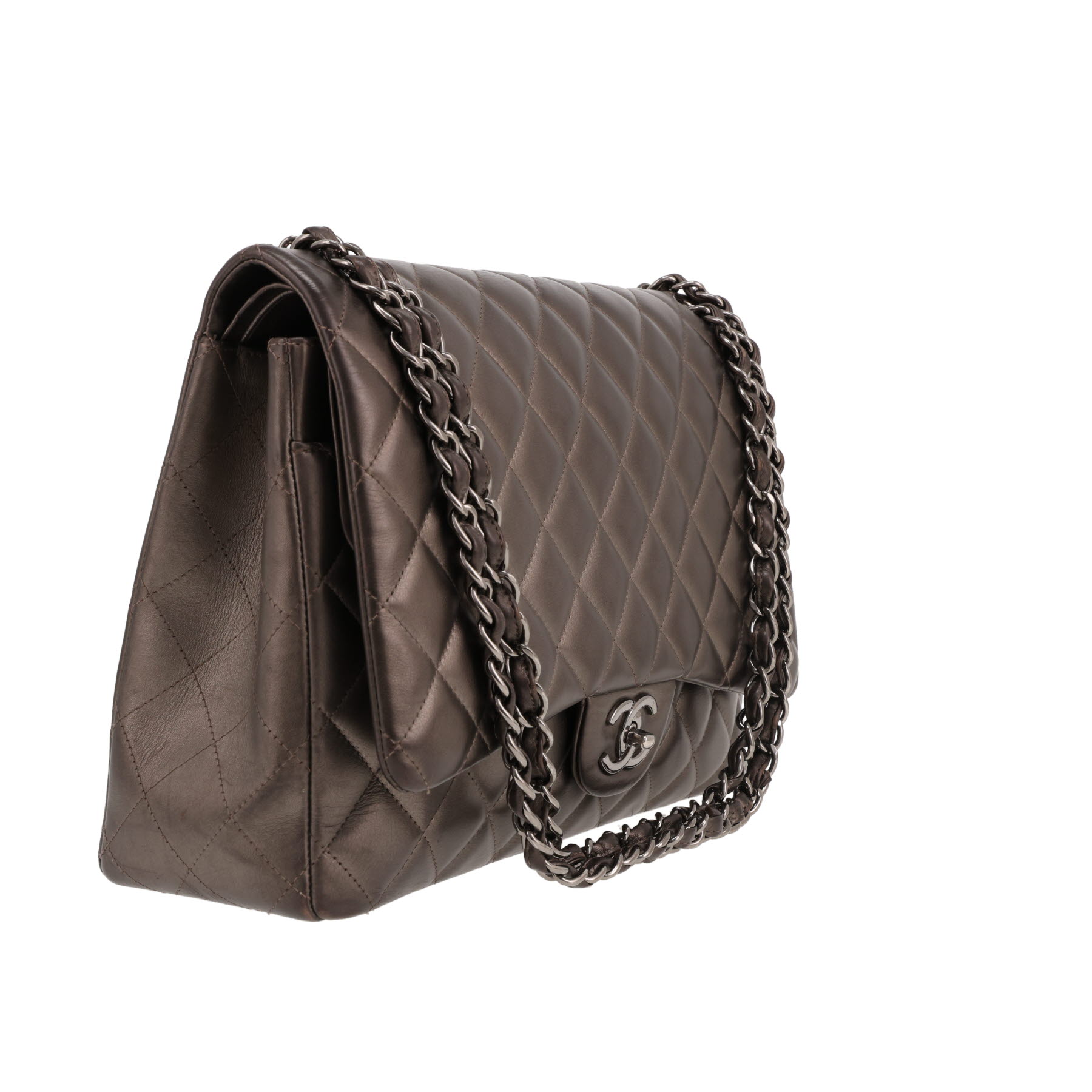 Sac bandoulière Chanel  Timeless Maxi Jumbo en cuir matelassé gris métallisé
