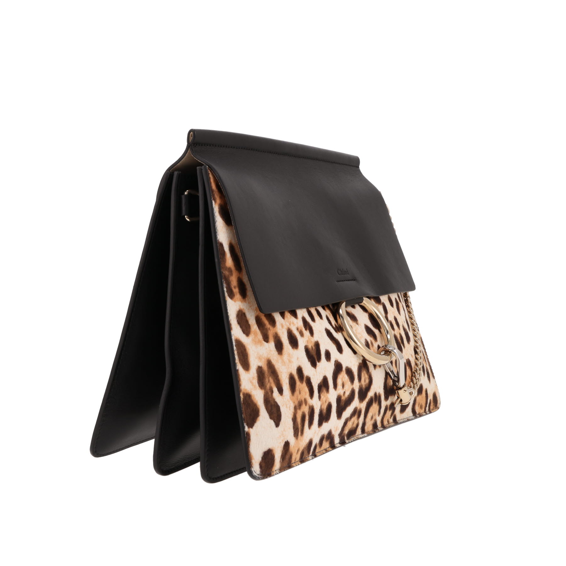 Chloé  Faye handbag  in black leather  and leopard foal