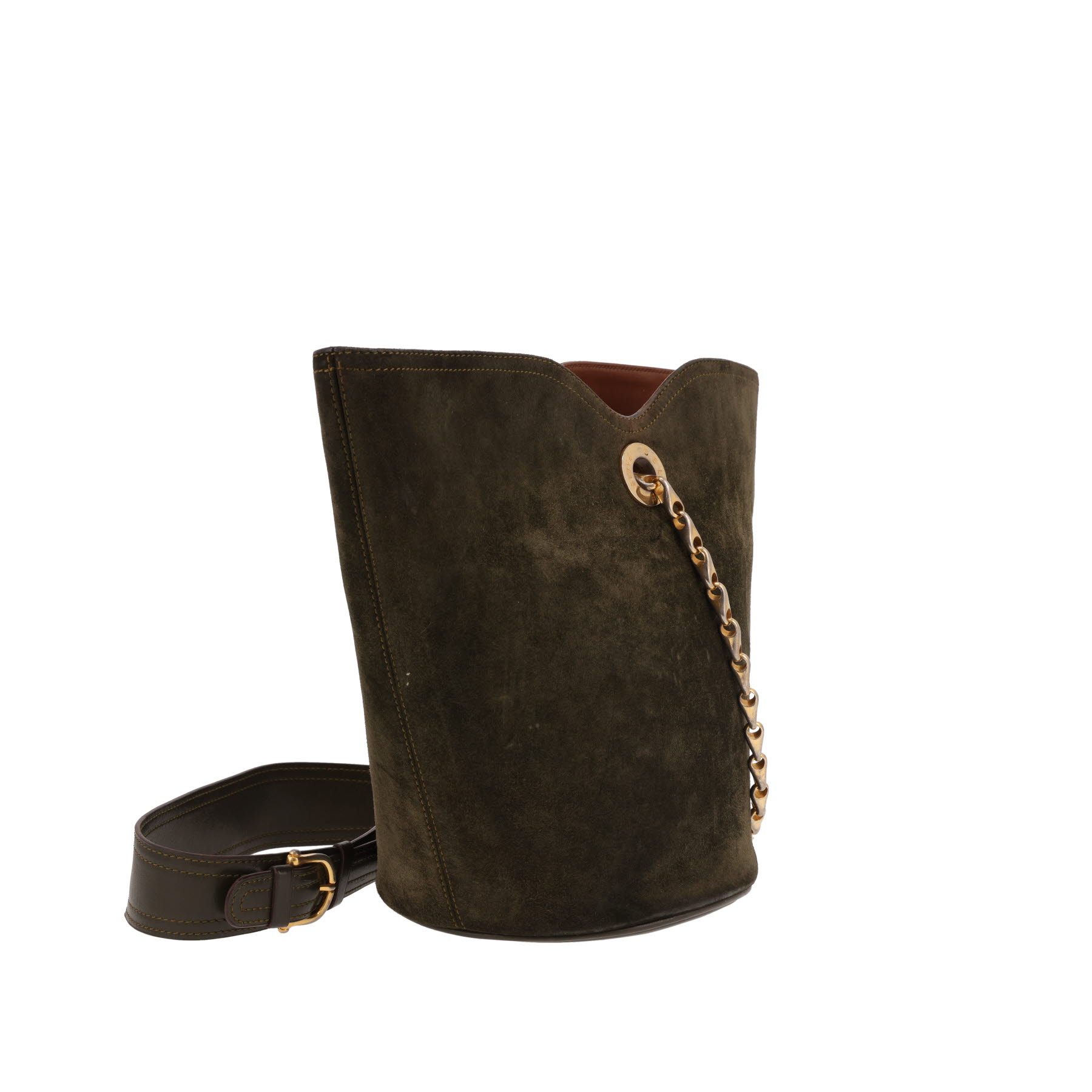 Celine  Vintage shoulder bag  in khaki leather  and khaki Veau velours