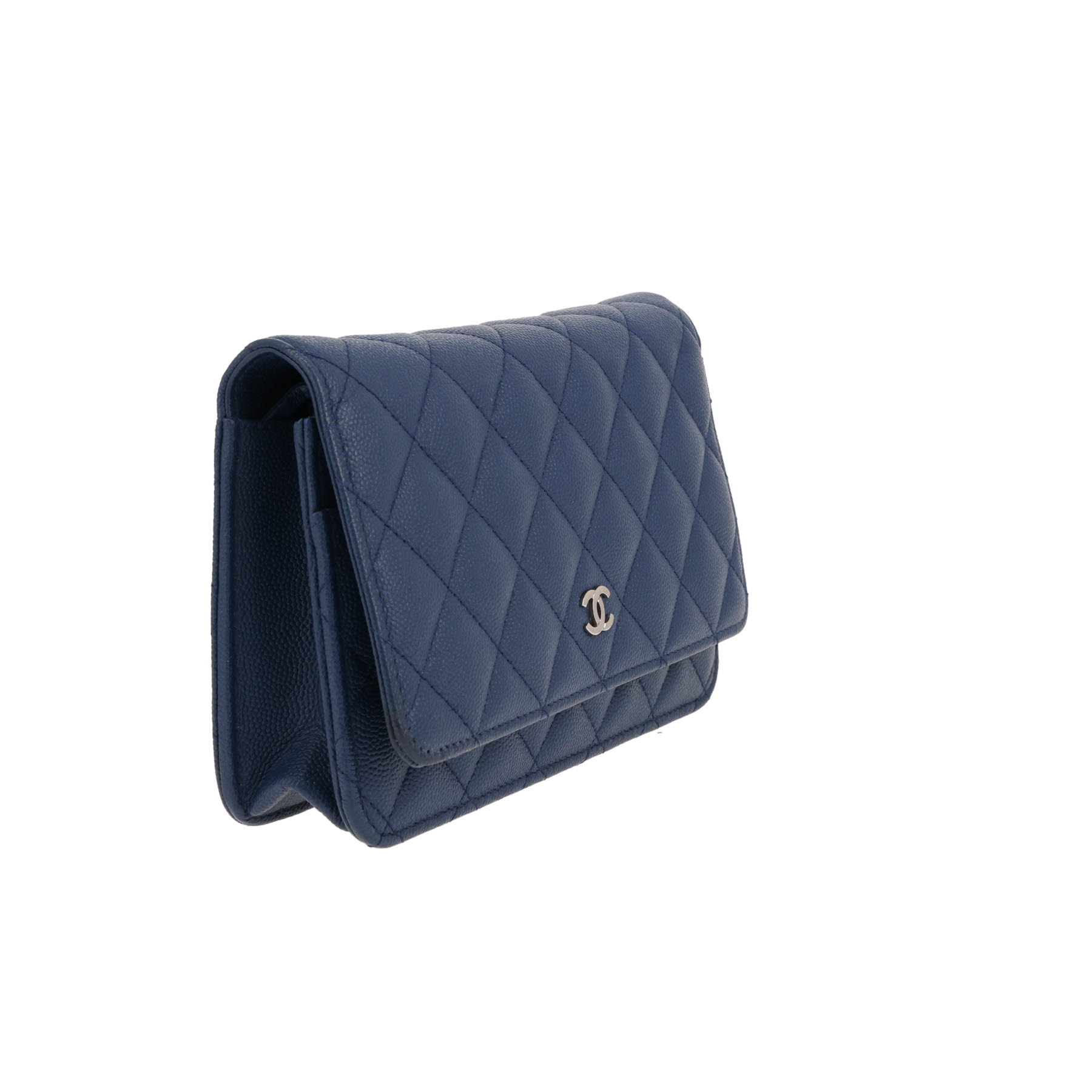 Chanel  Wallet on Chain shoulder bag  in blue quilted grained leather