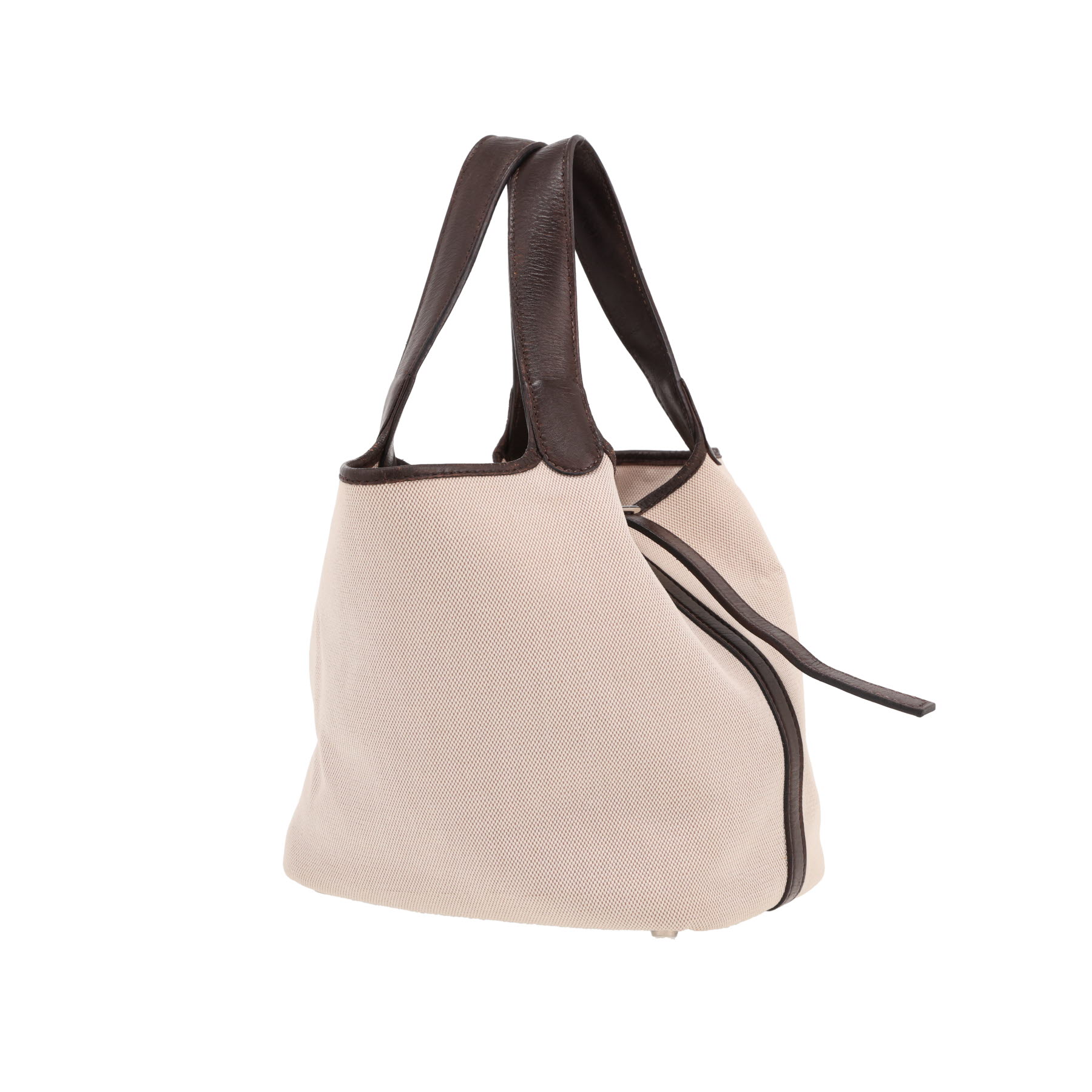 Borsa Hermès Picotin da 18 cm in tela beige e pelle marrone