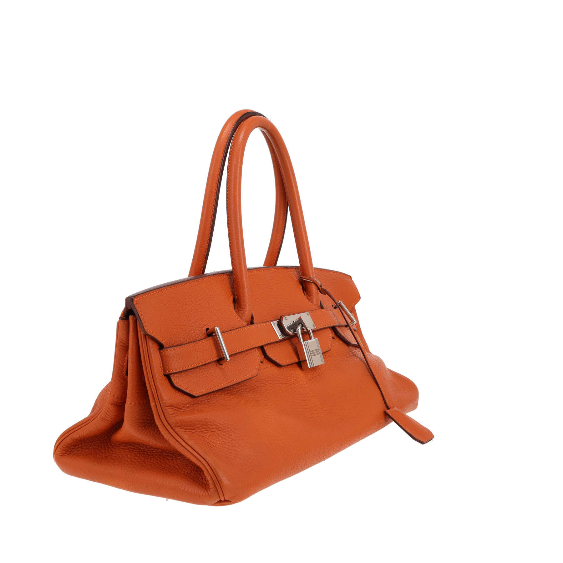 Sac porté épaule ou main Hermès  Birkin Shoulder en cuir taurillon clémence orange