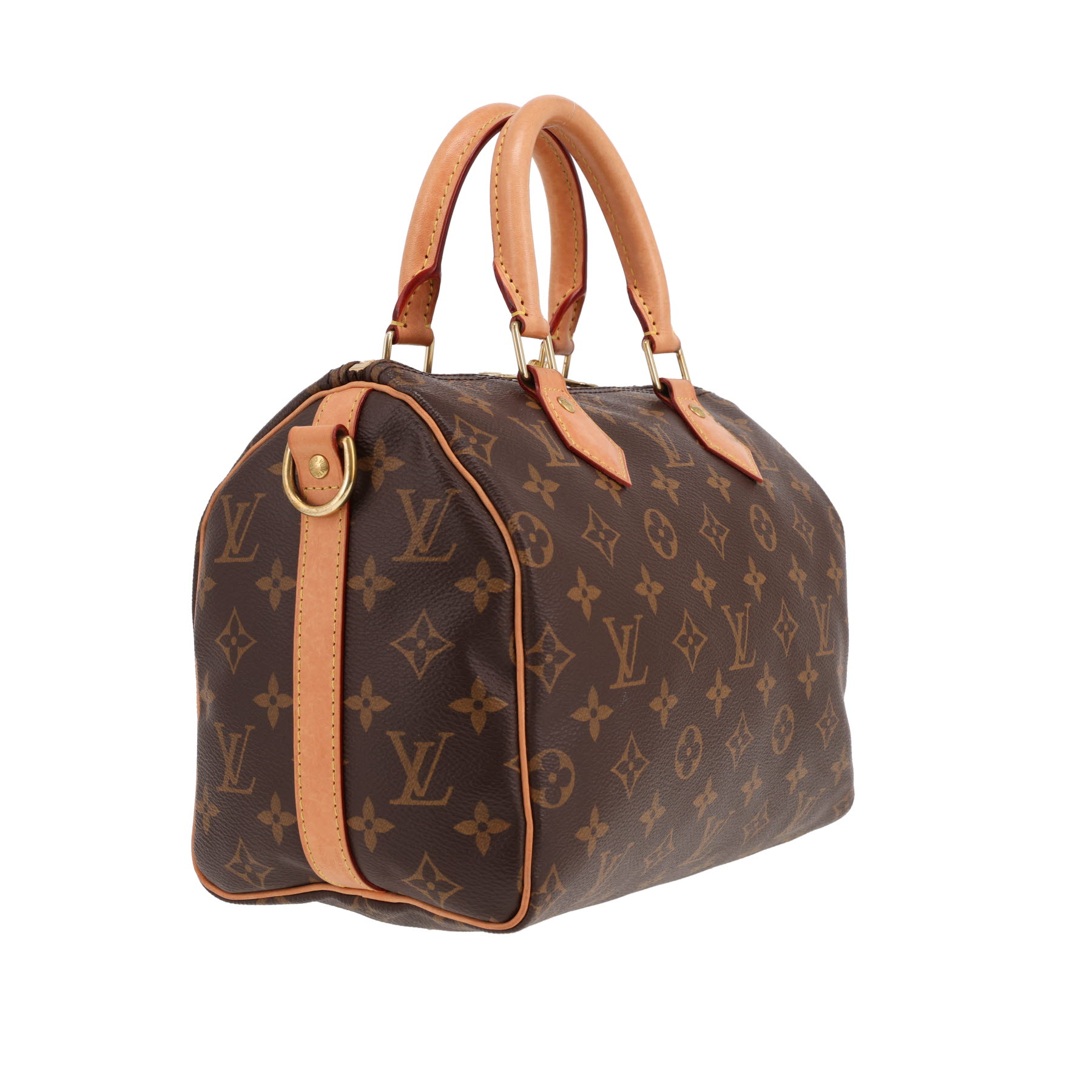 Louis Vuitton  Speedy 25 shoulder bag  in brown monogram canvas  and natural leather