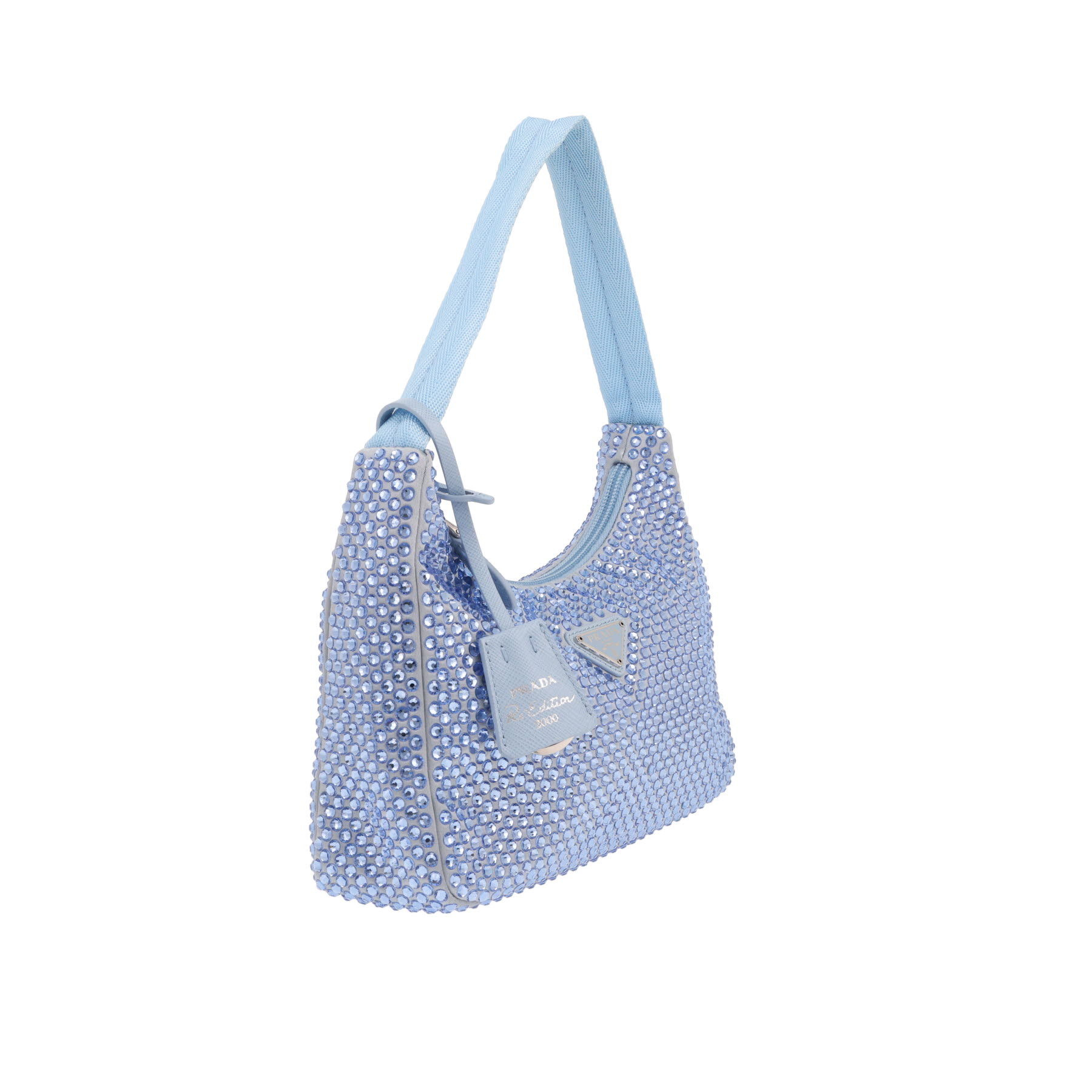 Sac à main Prada  Re-Edition 2000 en toile bleue à cristaux