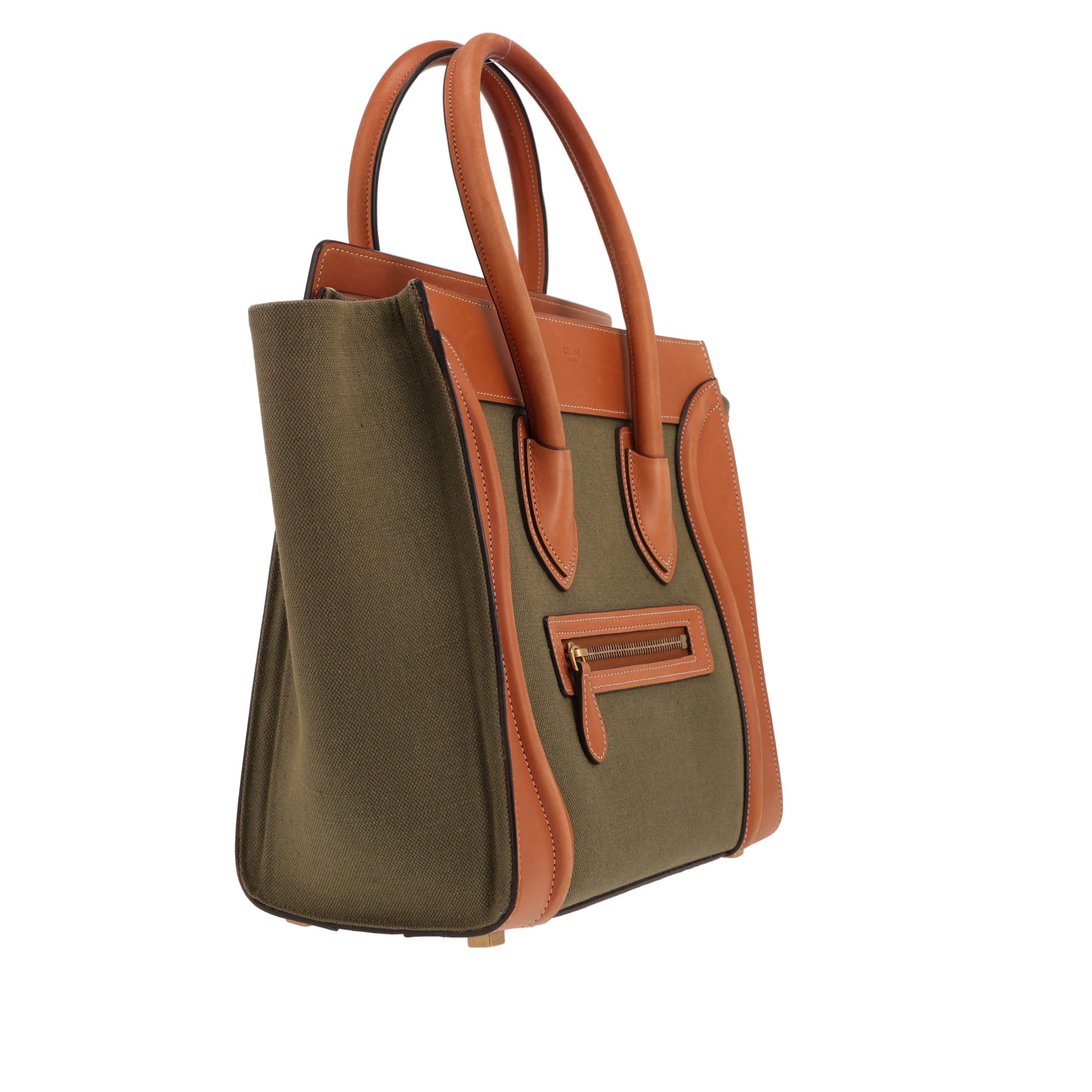 Borsa Celine  Luggage in pelle marrone e tela verde kaki