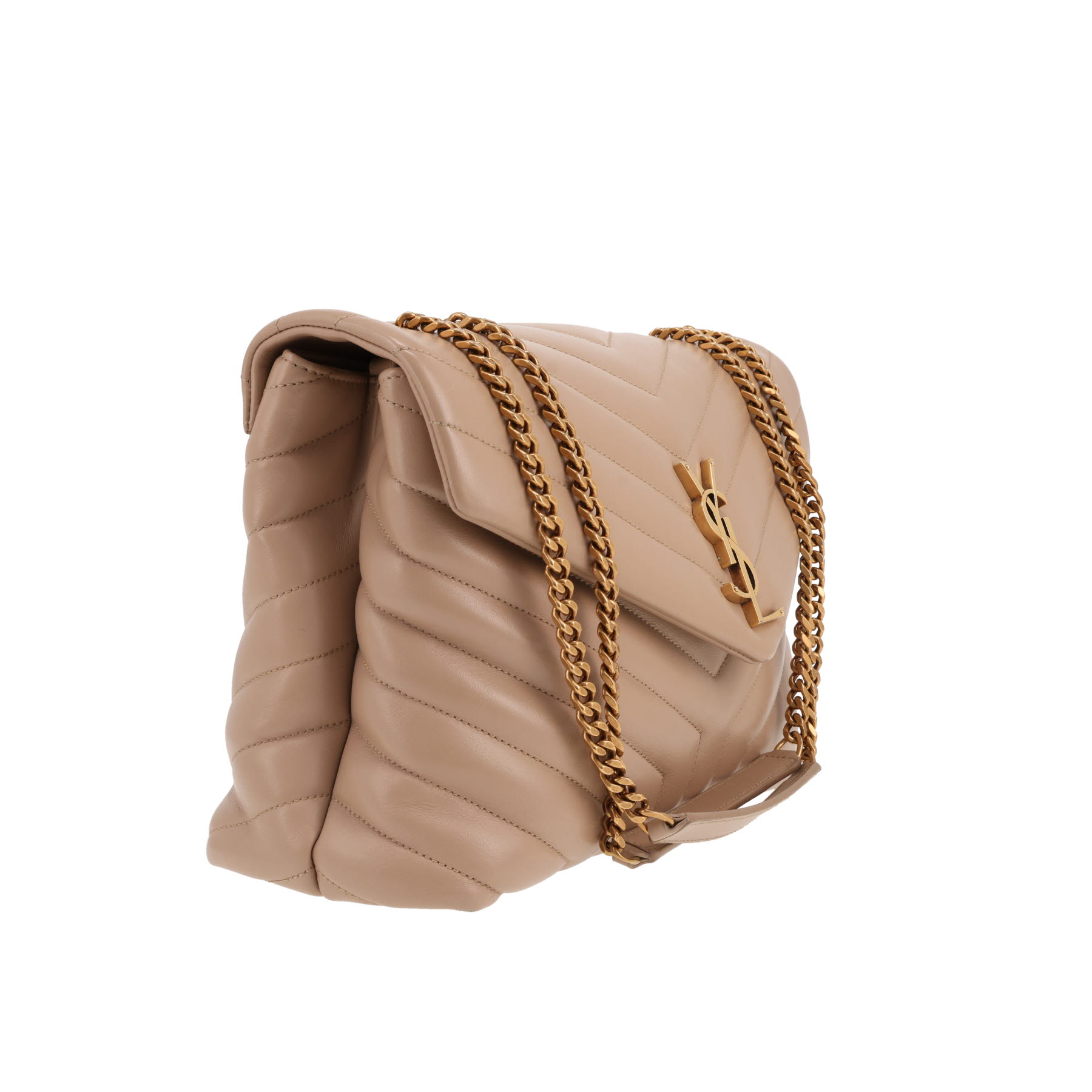 Bolso bandolera Saint Laurent  Loulou en cuero acolchado con motivos de espigas beige