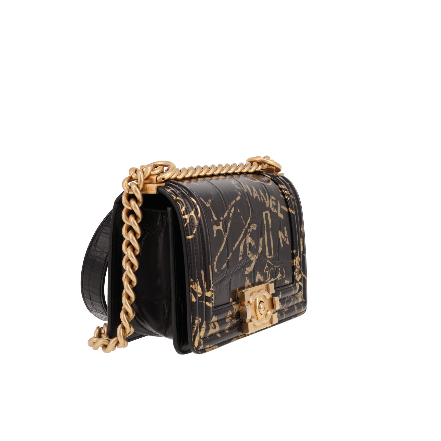 Chanel  Boy Graffiti small model  shoulder bag  in black and gold leather