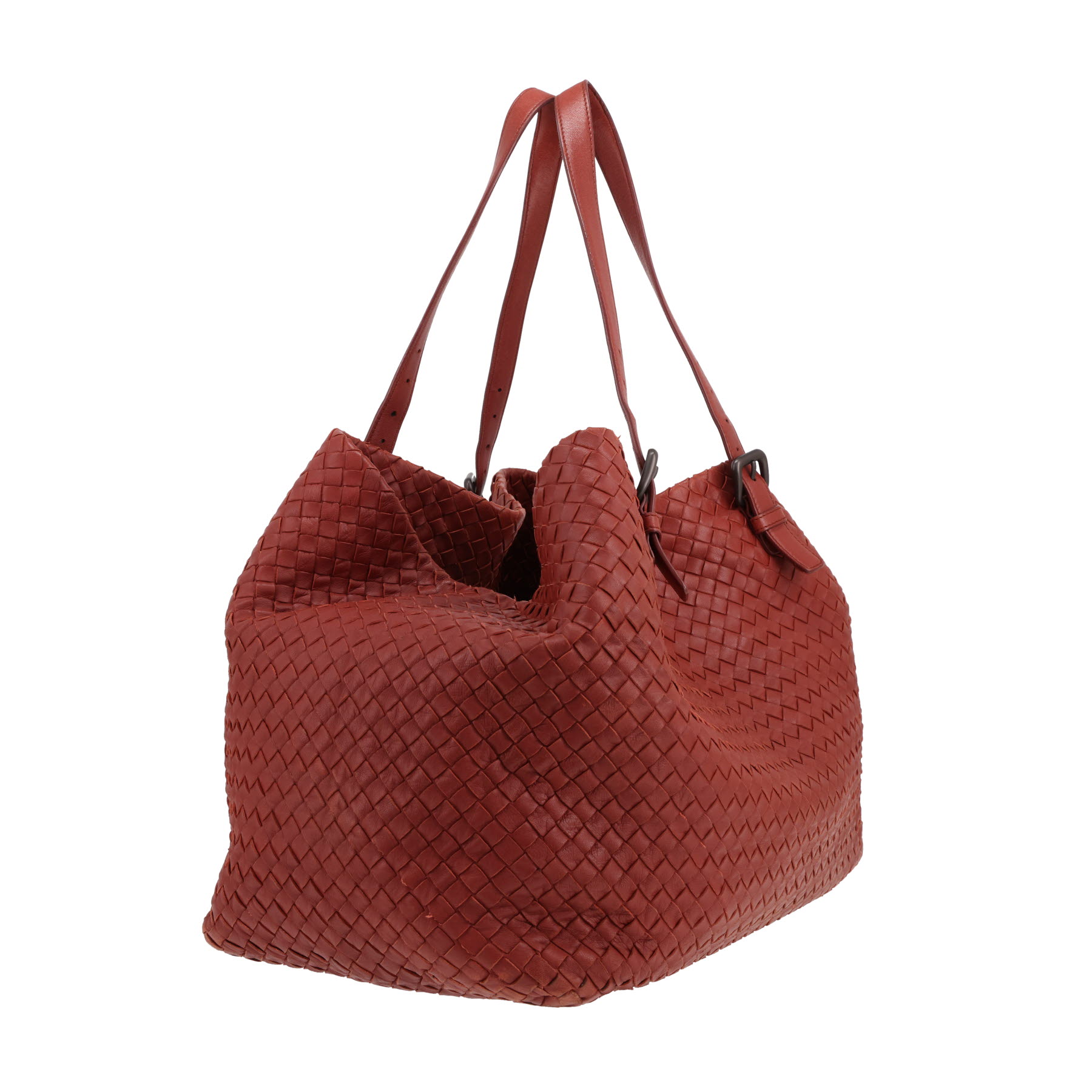 Bottega Veneta   shopping bag  in brick red intrecciato leather