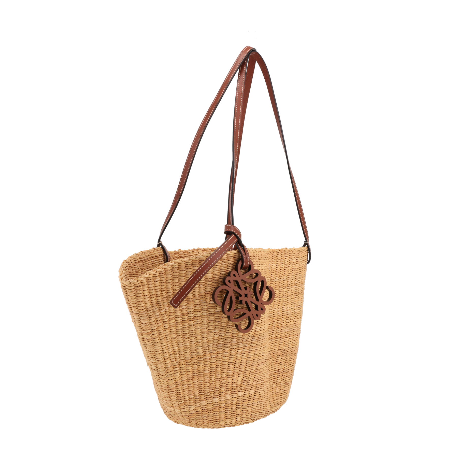 Loewe  Shell shopping bag  wicker  and brown leather
