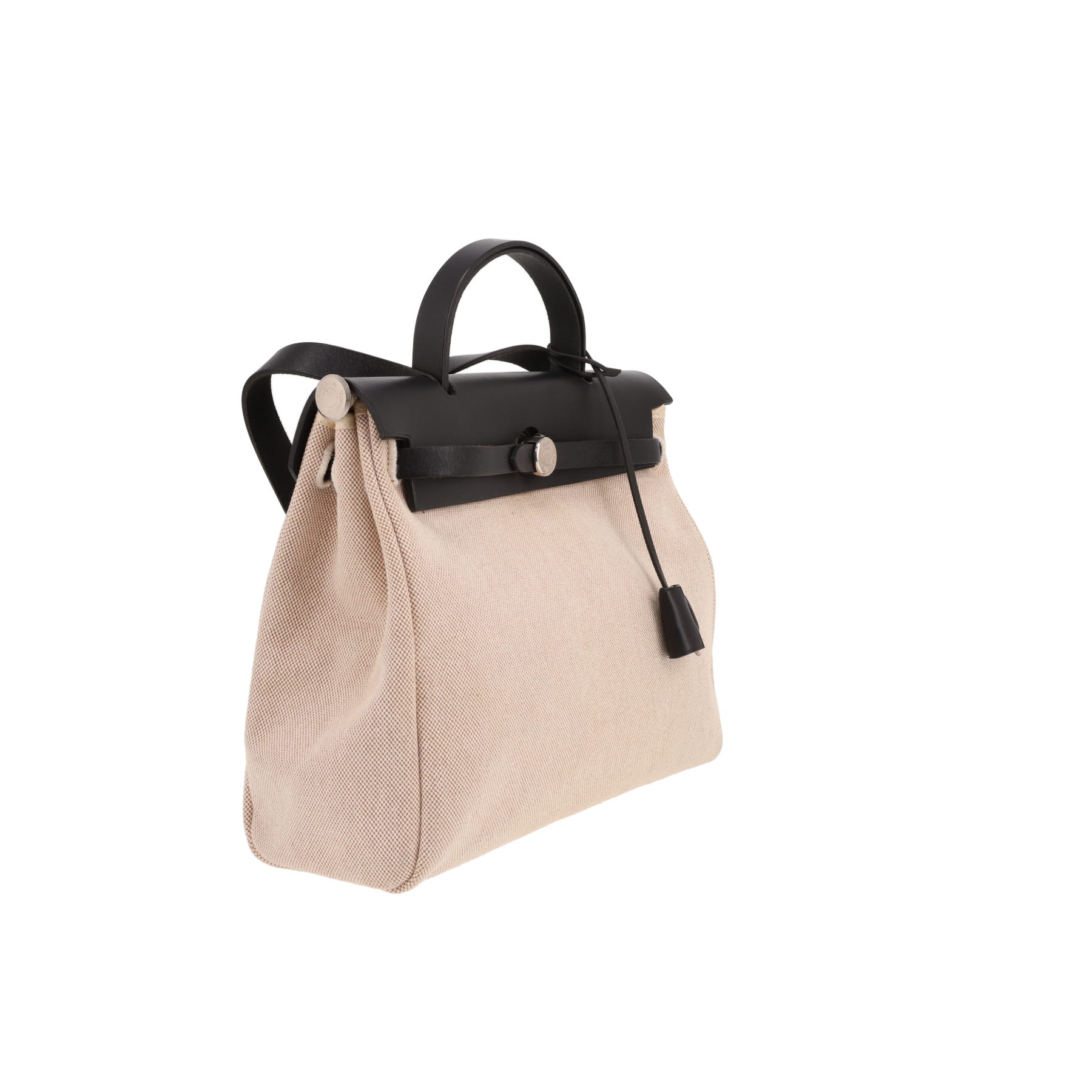 Hermès  Herbag shoulder bag  in beige canvas  and black leather