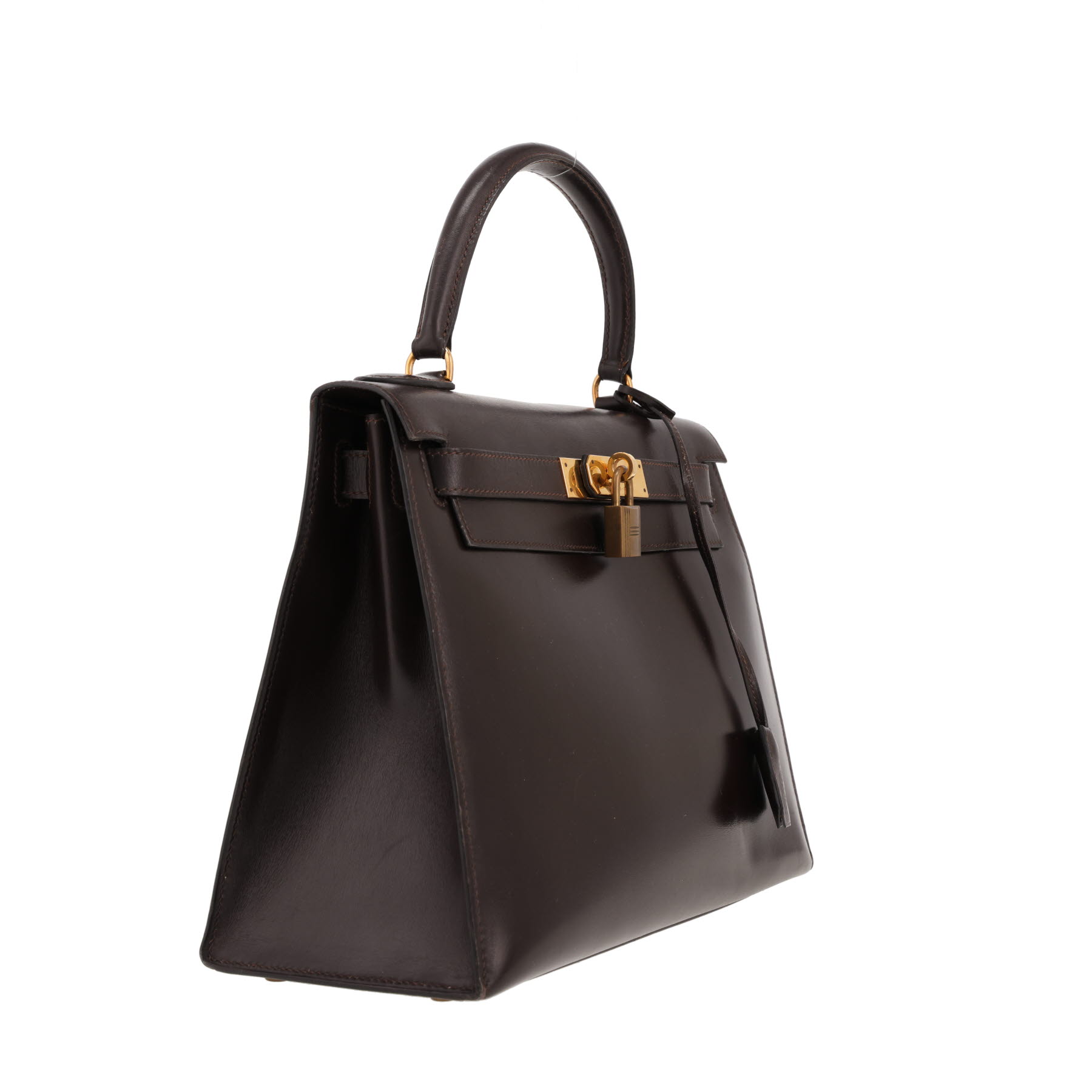 Sac à main Hermès  Kelly 28 cm en cuir box marron-chocolat