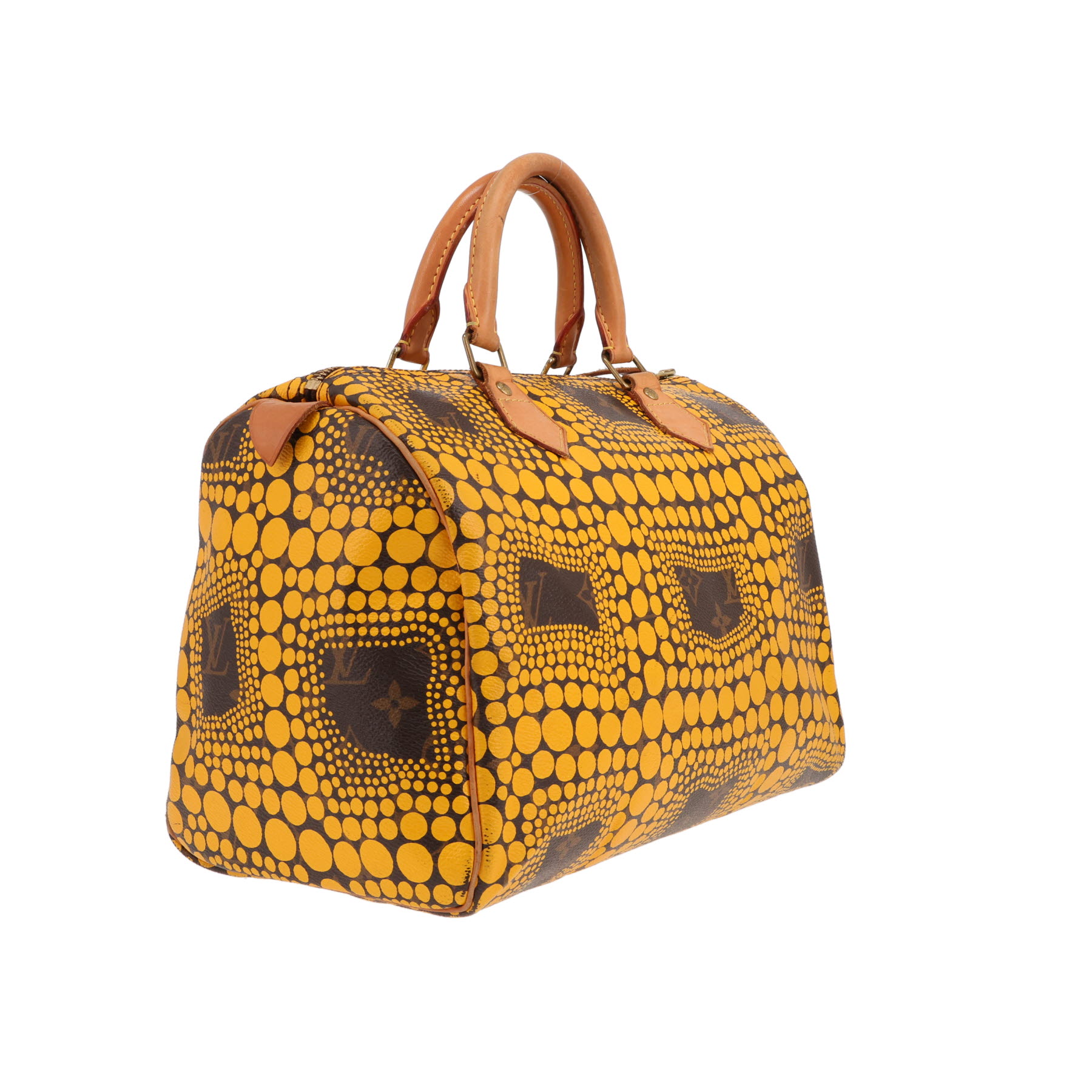 Sac à main Louis Vuitton  x Yayoi Kusama Speedy 30 Édition Limitée en toile monogram marron et jaune
