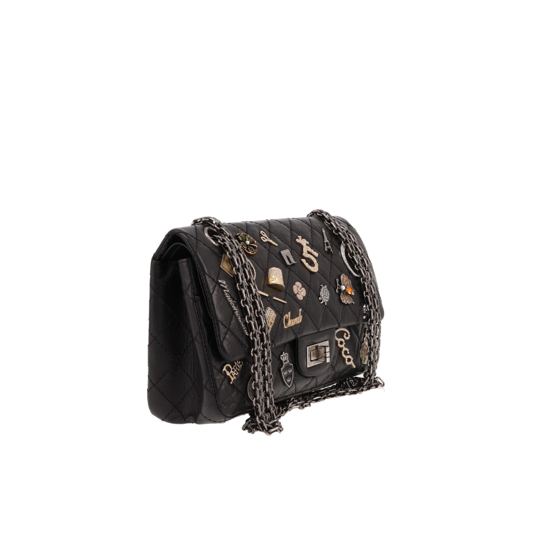 Chanel 2.55 shoulder bag in black quilted leather