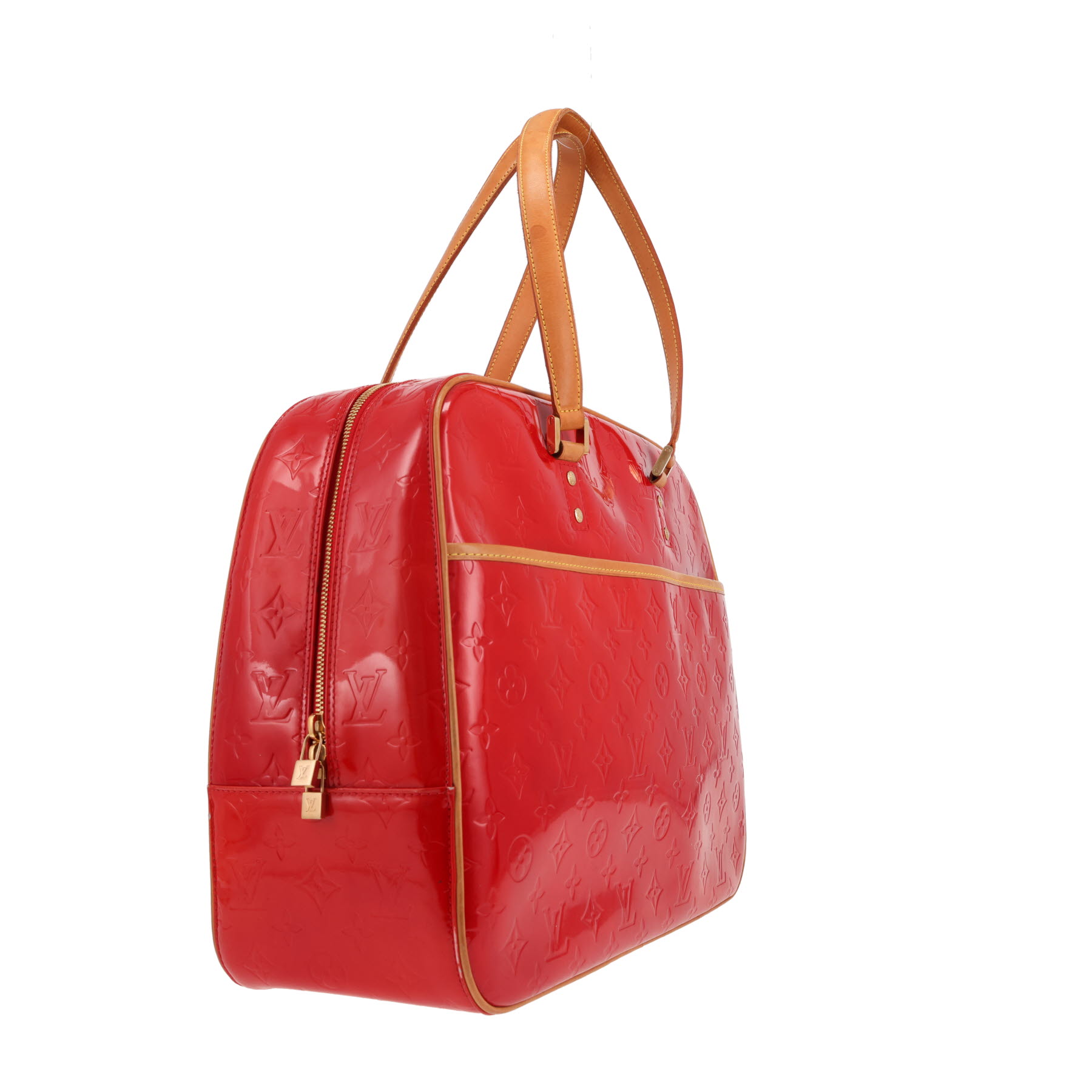 Louis Vuitton   handbag  in red patent quilted leather  and natural leather