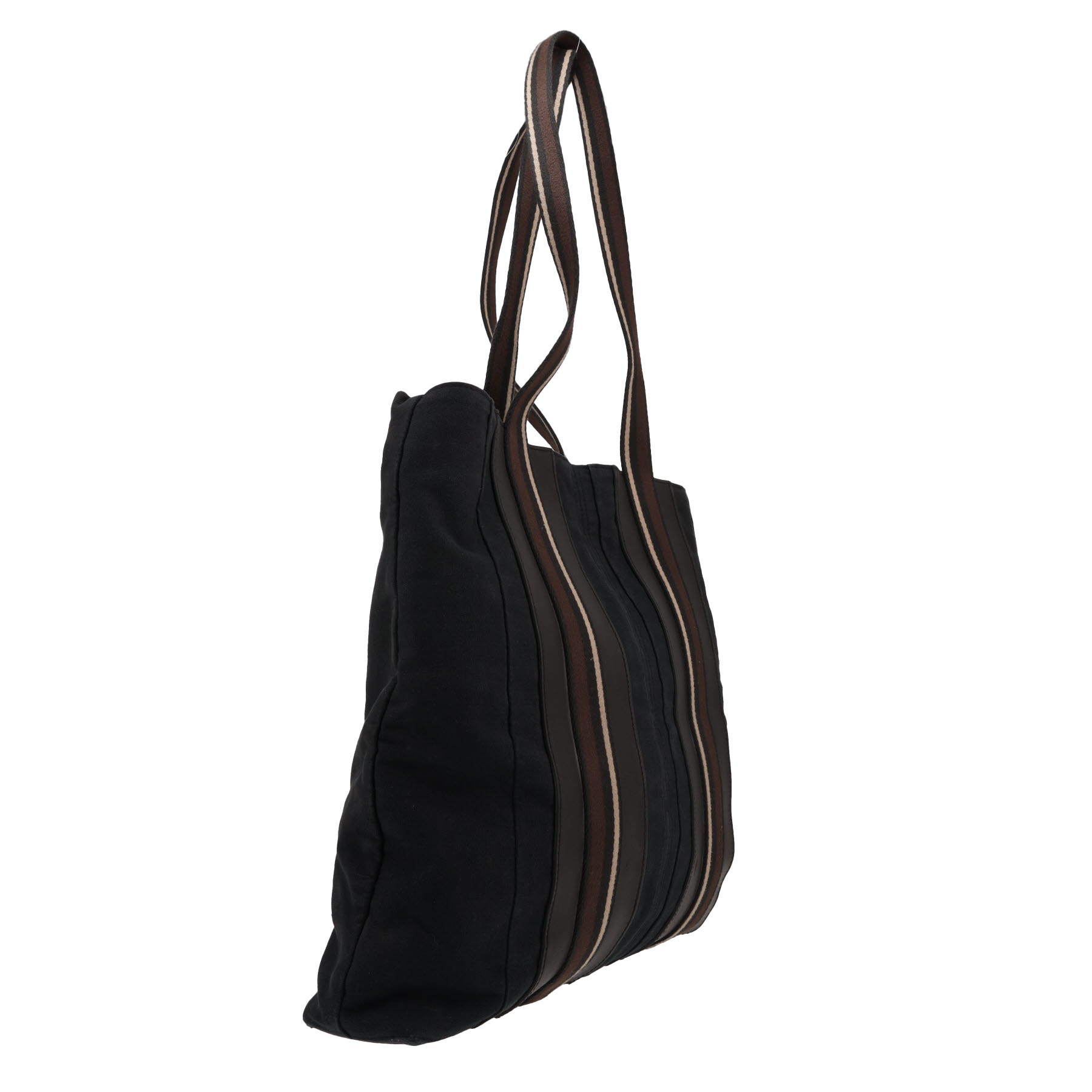 Sac cabas Hermès   en toile noire et cuir noir