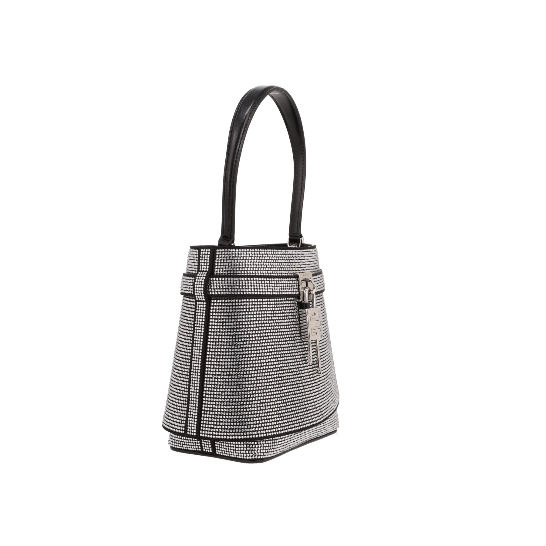Givenchy  Shark Lock Bucket handbag  in black leather  and strass