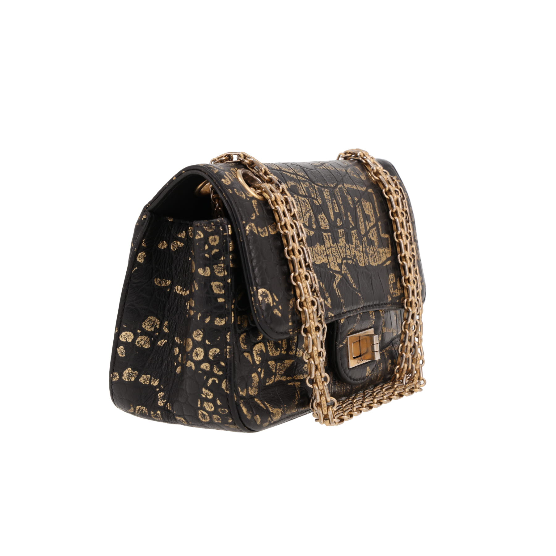 Borsa a tracolla Chanel  2.55 mini  in pelle nera e dorata