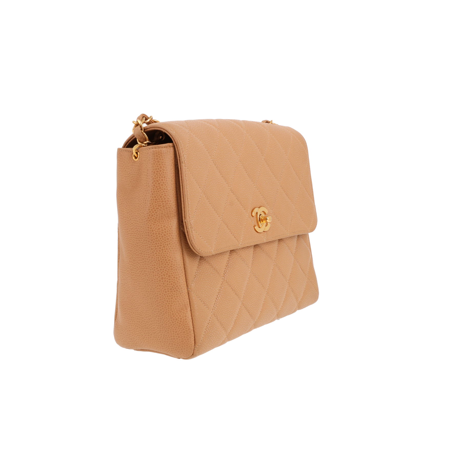 Sac bandoulière Chanel   en cuir grainé matelassé beige