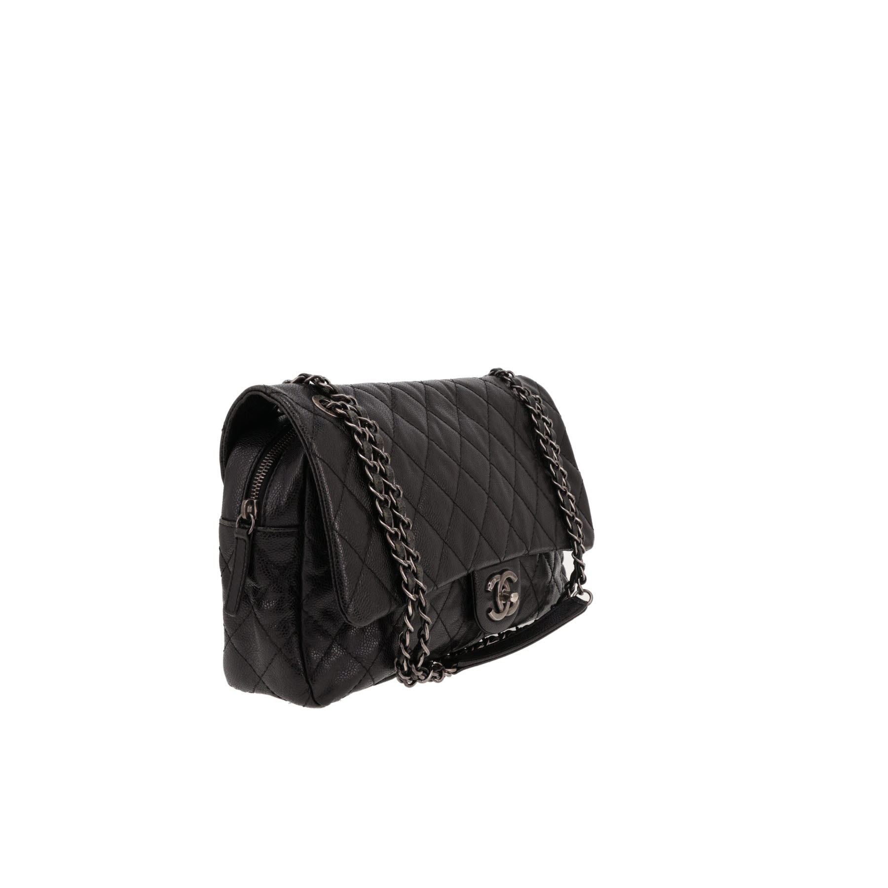 Borsa Chanel   in pelle martellata e trapuntata nera