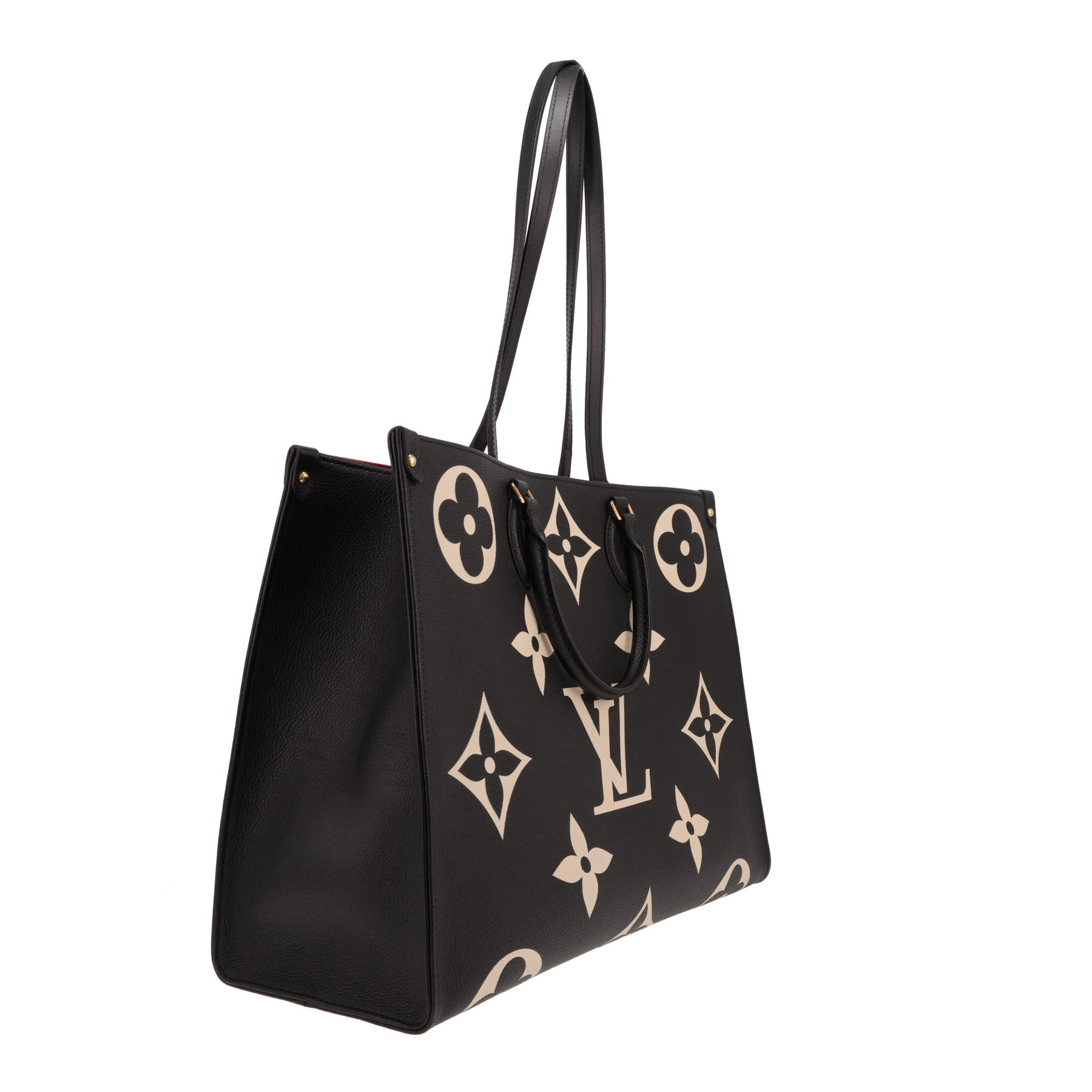 Sac cabas Louis Vuitton  Onthego grand modèle  en cuir monogram deux tons noir et beige