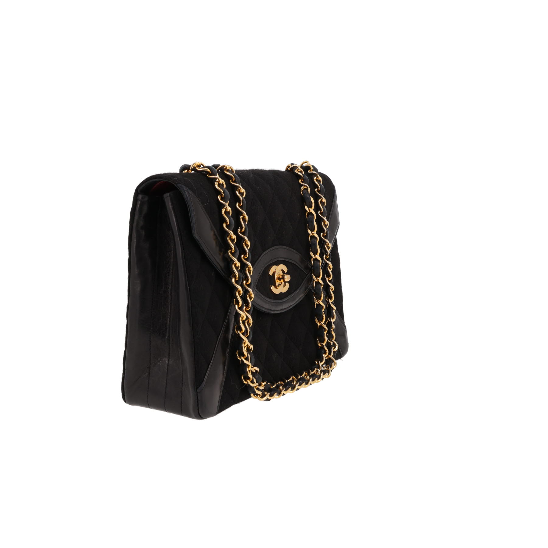 Chanel  Vintage handbag  in black quilted canvas  and black leather