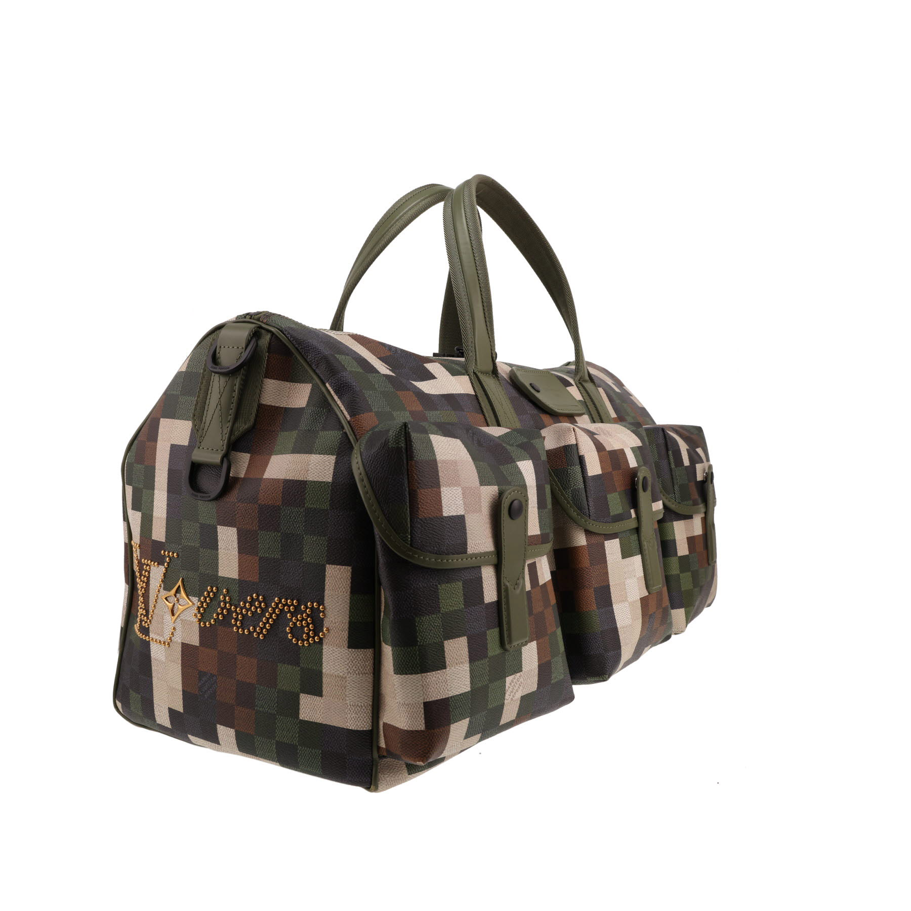 Sac de voyage Louis Vuitton  Keepall Editions Limitées en toile damier verte marron et noire