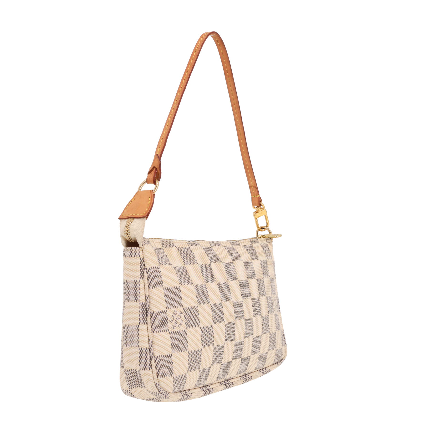 Louis Vuitton  Pochette accessoires handbag  in azur damier canvas  and natural leather