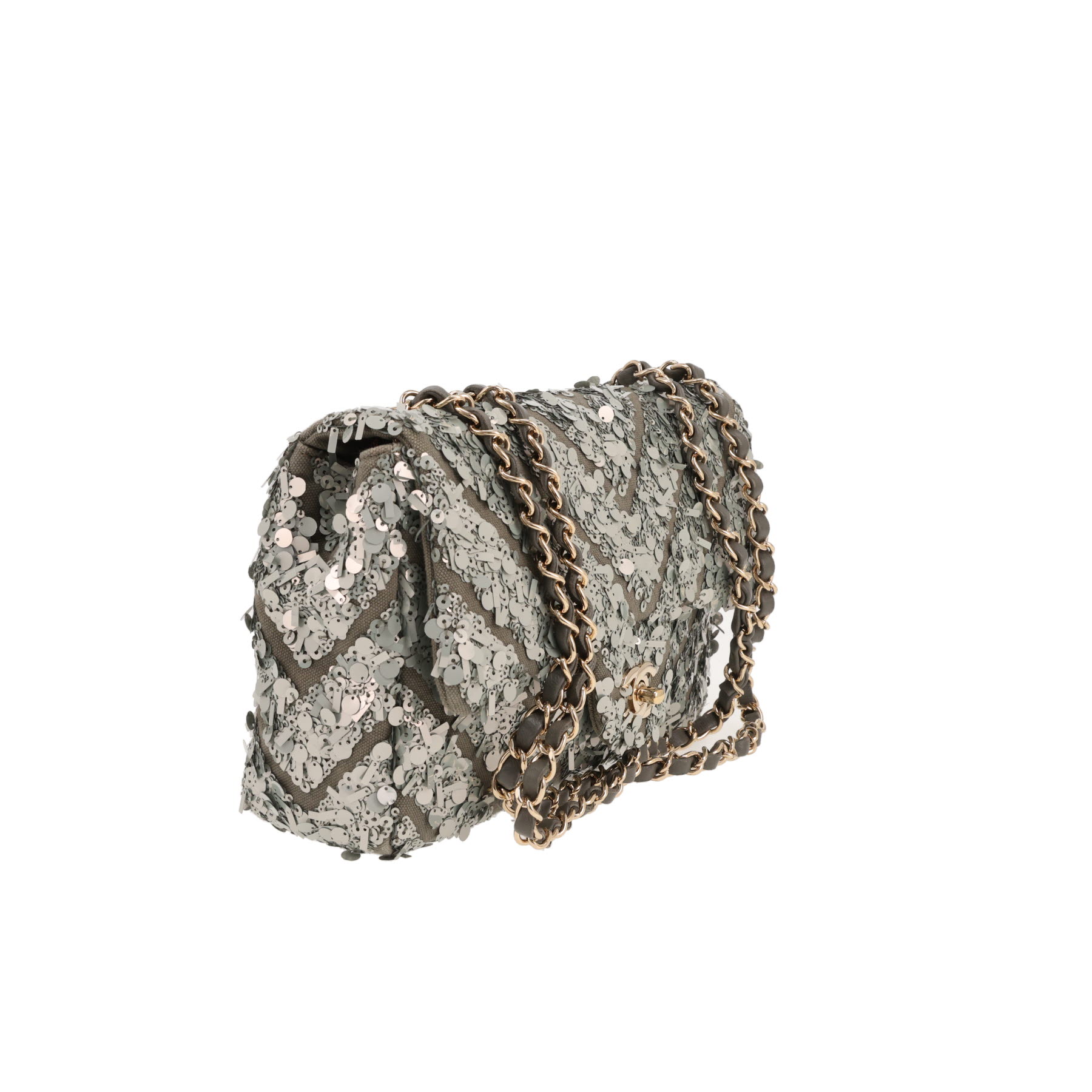 Chanel  Timeless handbag  in grey canvas  and paillette