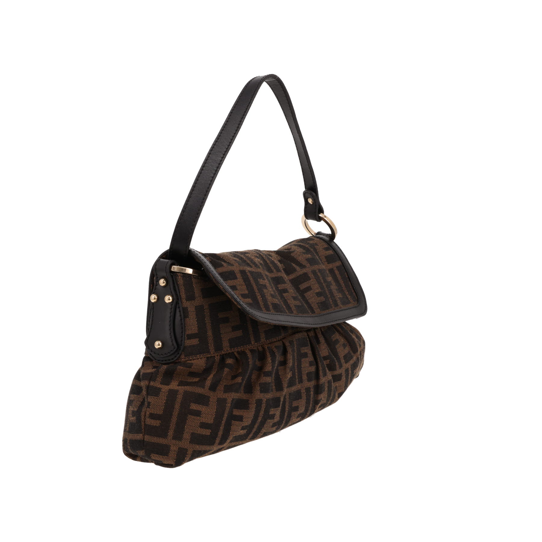 Borsa Fendi   in tela siglata marrone e pelle nera