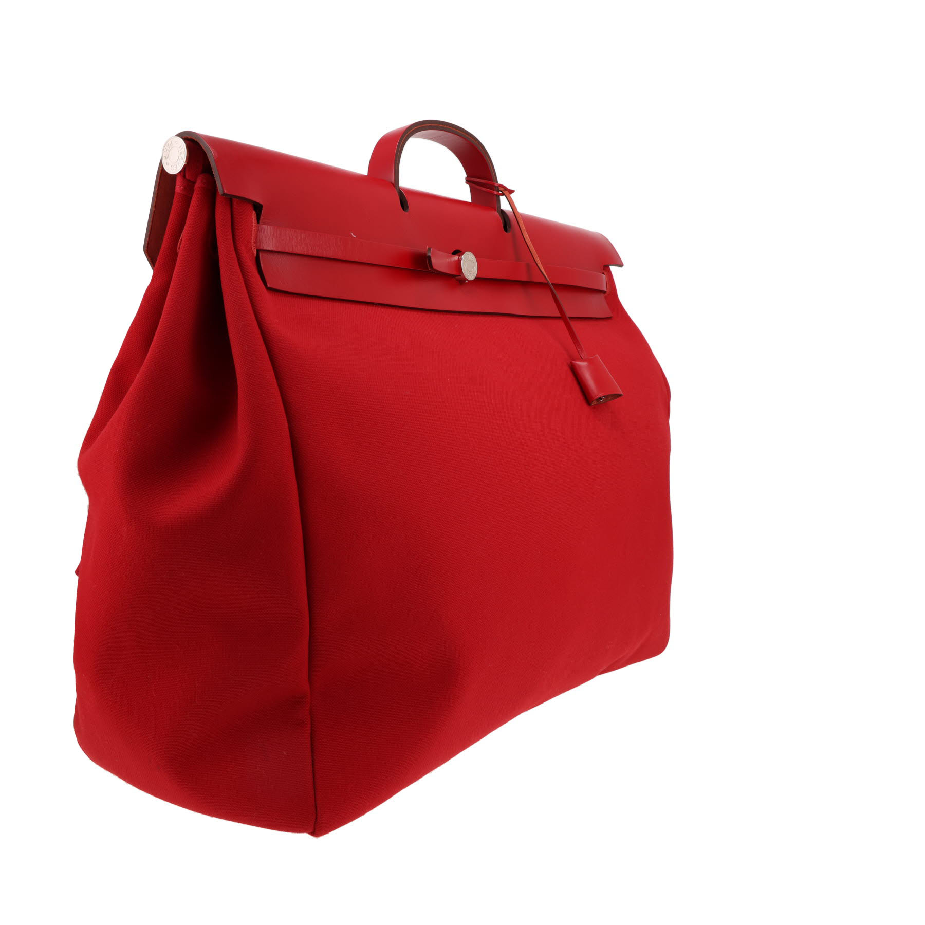 Sac de voyage Hermès  Herbag en toile rouge et cuir rouge